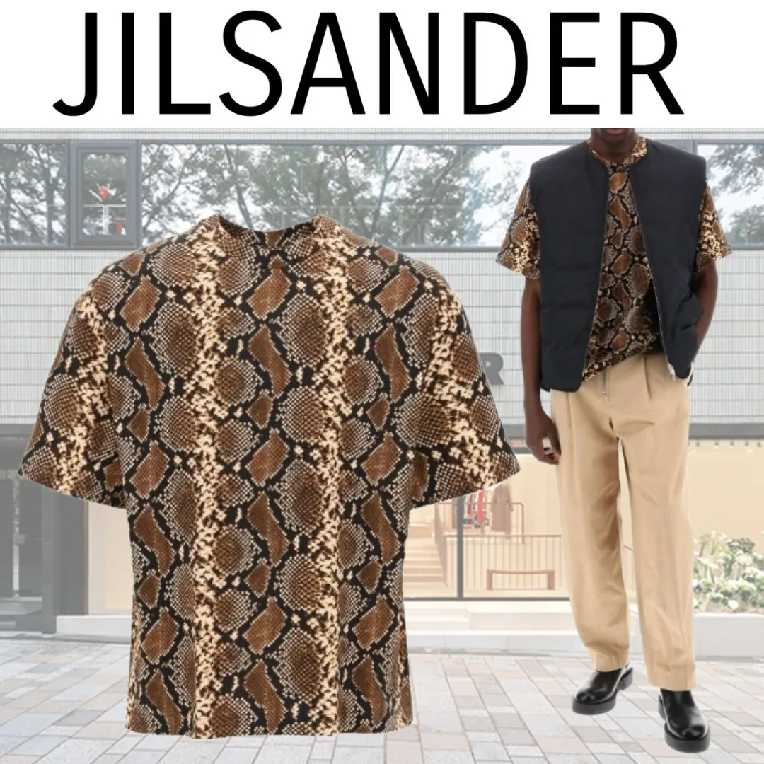 Jil Sander  |Crew Neck Unisex Street Style Cotton Short Sleeves Python