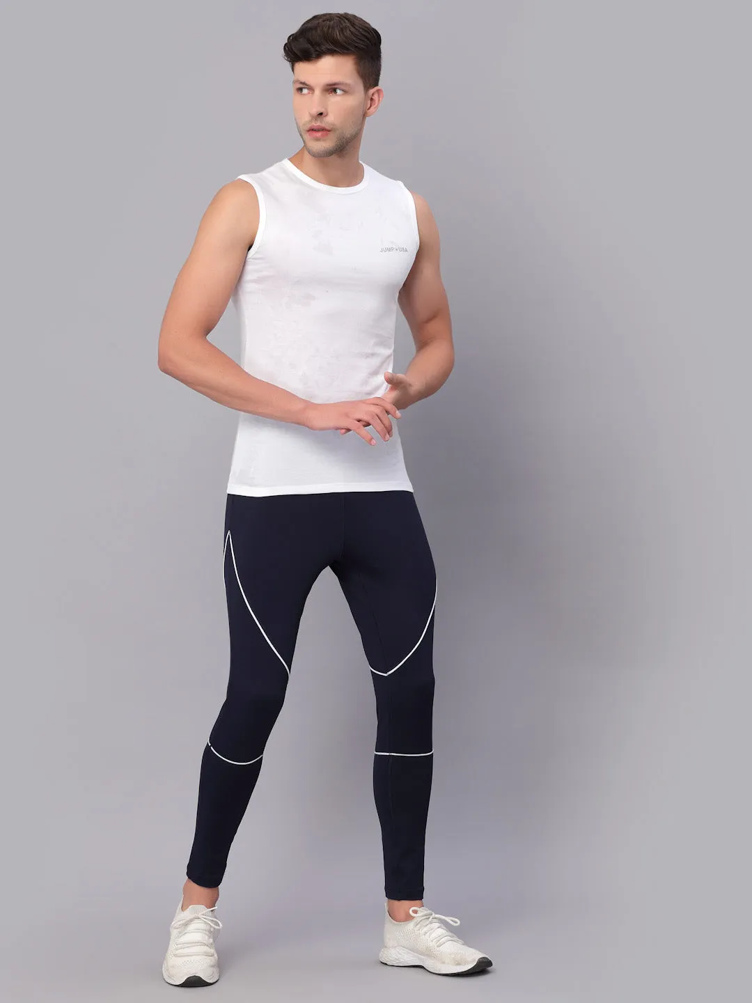 JUMP USA Men Navy Blue Rapid Dry-Fit Antimicrobial Running Tights