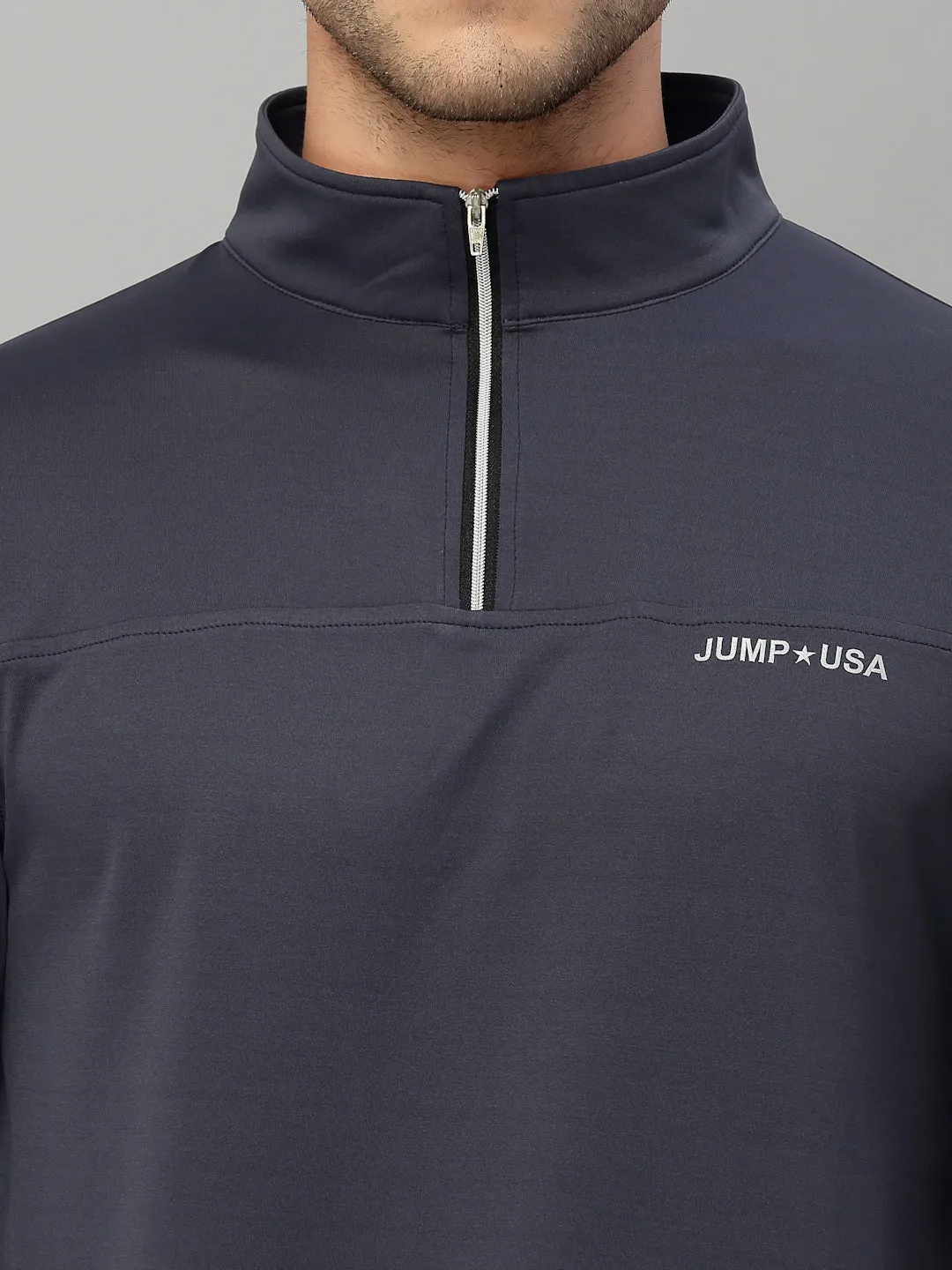 JUMP USA Outdoor Men Navy Blue Rapid-Dry Solid T-Shirts