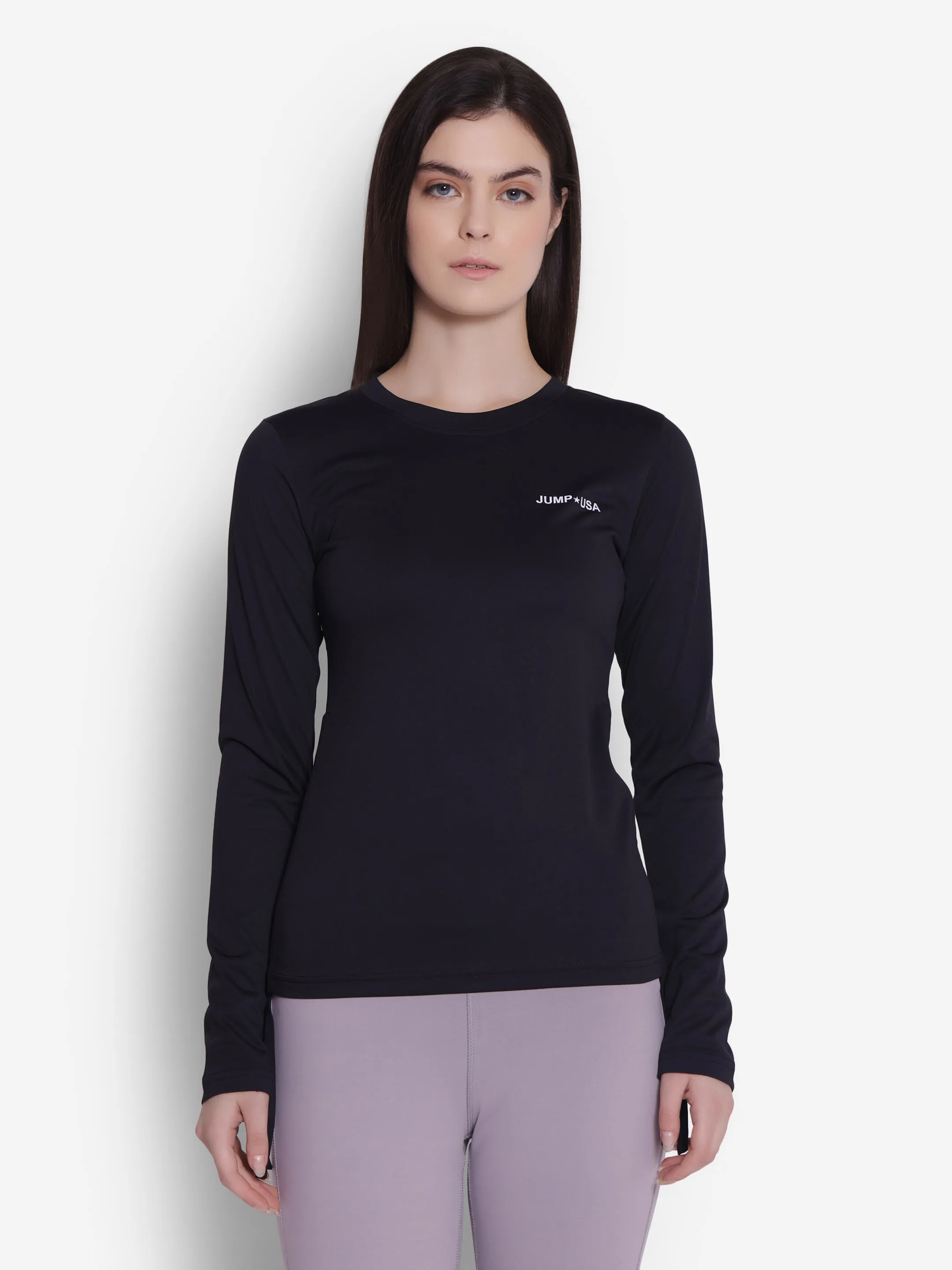 JUMP USA Women Solid Long Sleeve Round Neck T-shirt