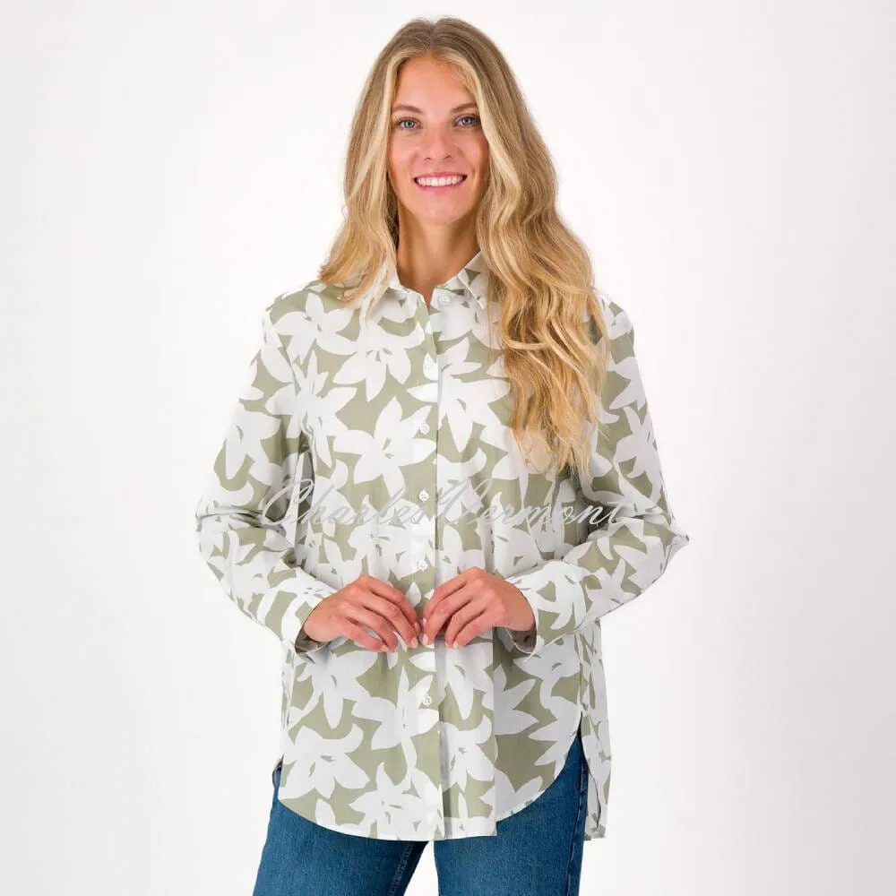 Just White Floral Blouse - Style N2824 (Khaki / Off-white)