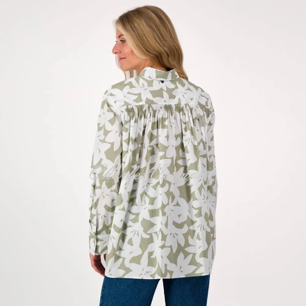 Just White Floral Blouse - Style N2824 (Khaki / Off-white)