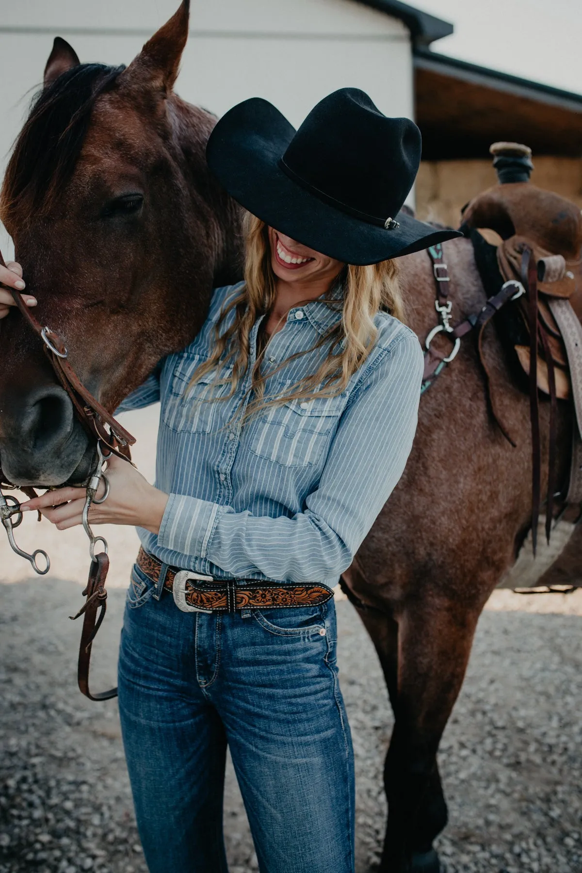 'KC Tencel Stripe' Women's Pearl Snap Shirt by Kimes Ranch (L only)