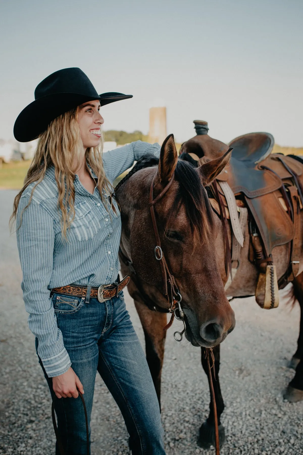 'KC Tencel Stripe' Women's Pearl Snap Shirt by Kimes Ranch (L only)