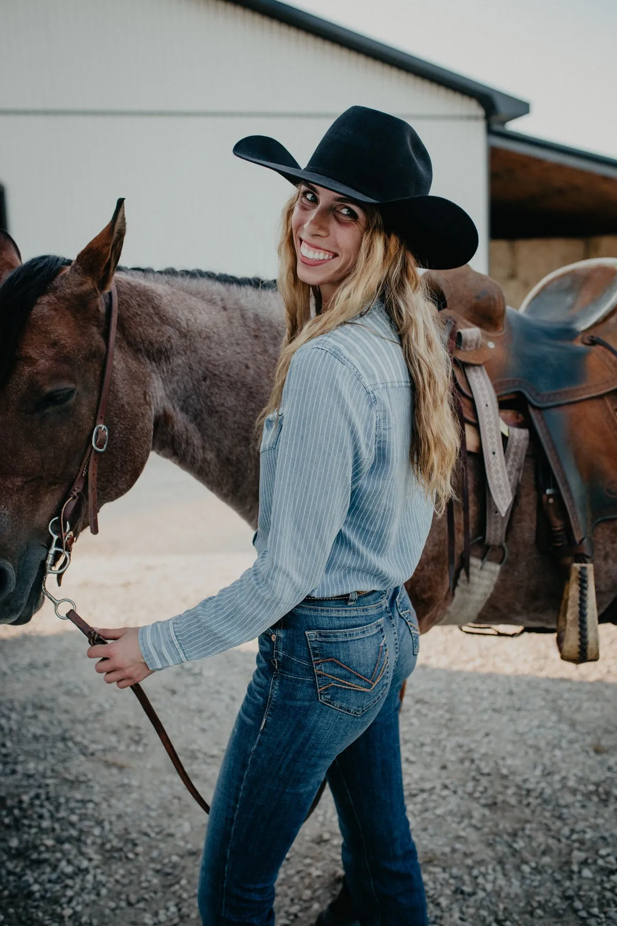 'KC Tencel Stripe' Women's Pearl Snap Shirt by Kimes Ranch (L only)