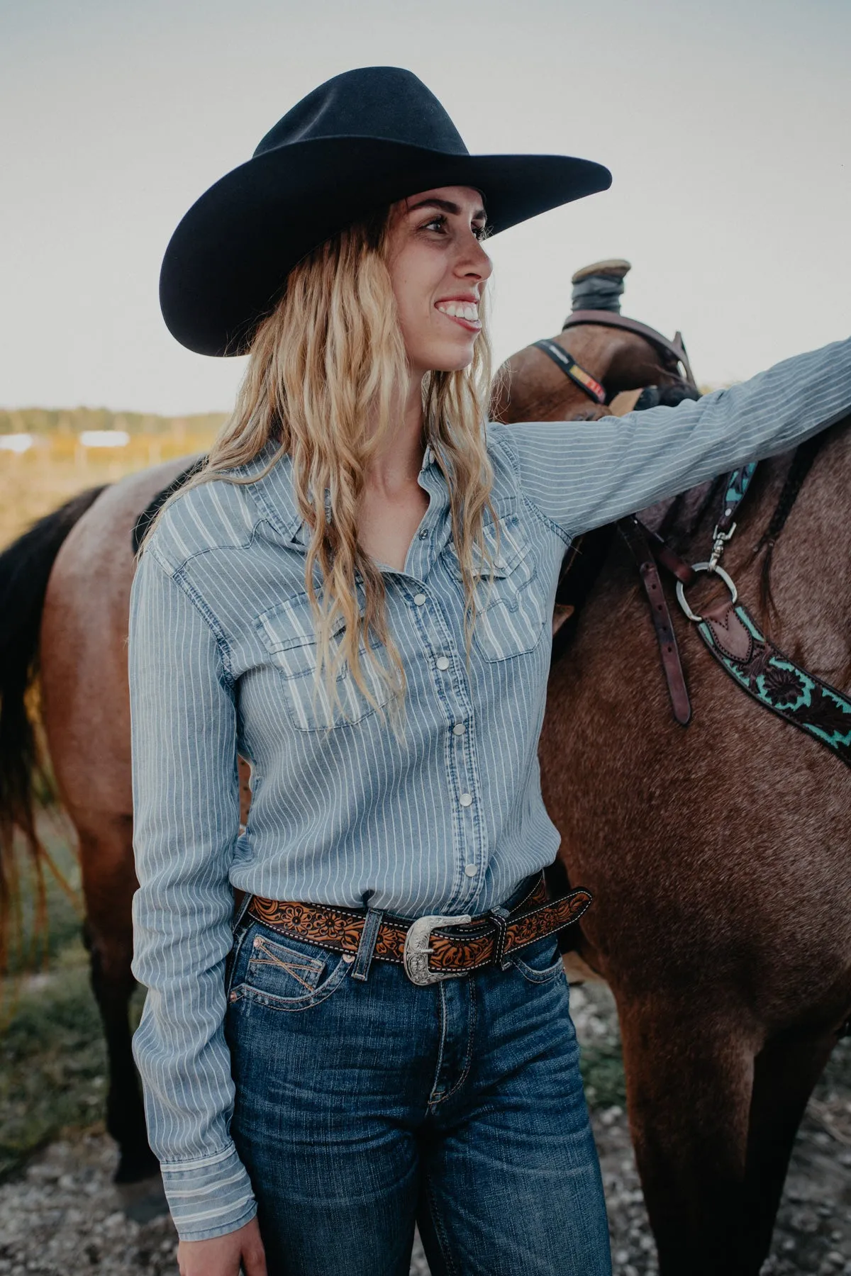 'KC Tencel Stripe' Women's Pearl Snap Shirt by Kimes Ranch (L only)