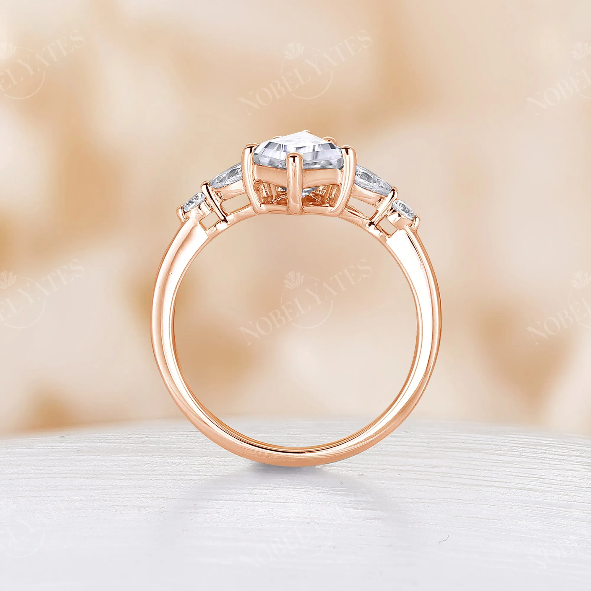 Kite Shape Moissanite Vintage Rose Gold Engagement Ring