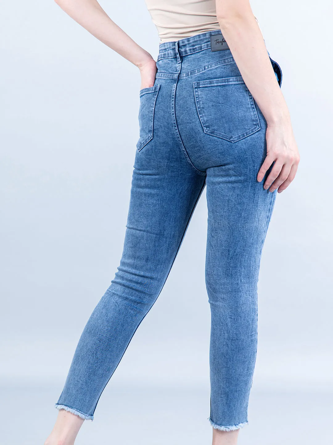 Light Blue Pleated Skinny Fit Jeans For Women