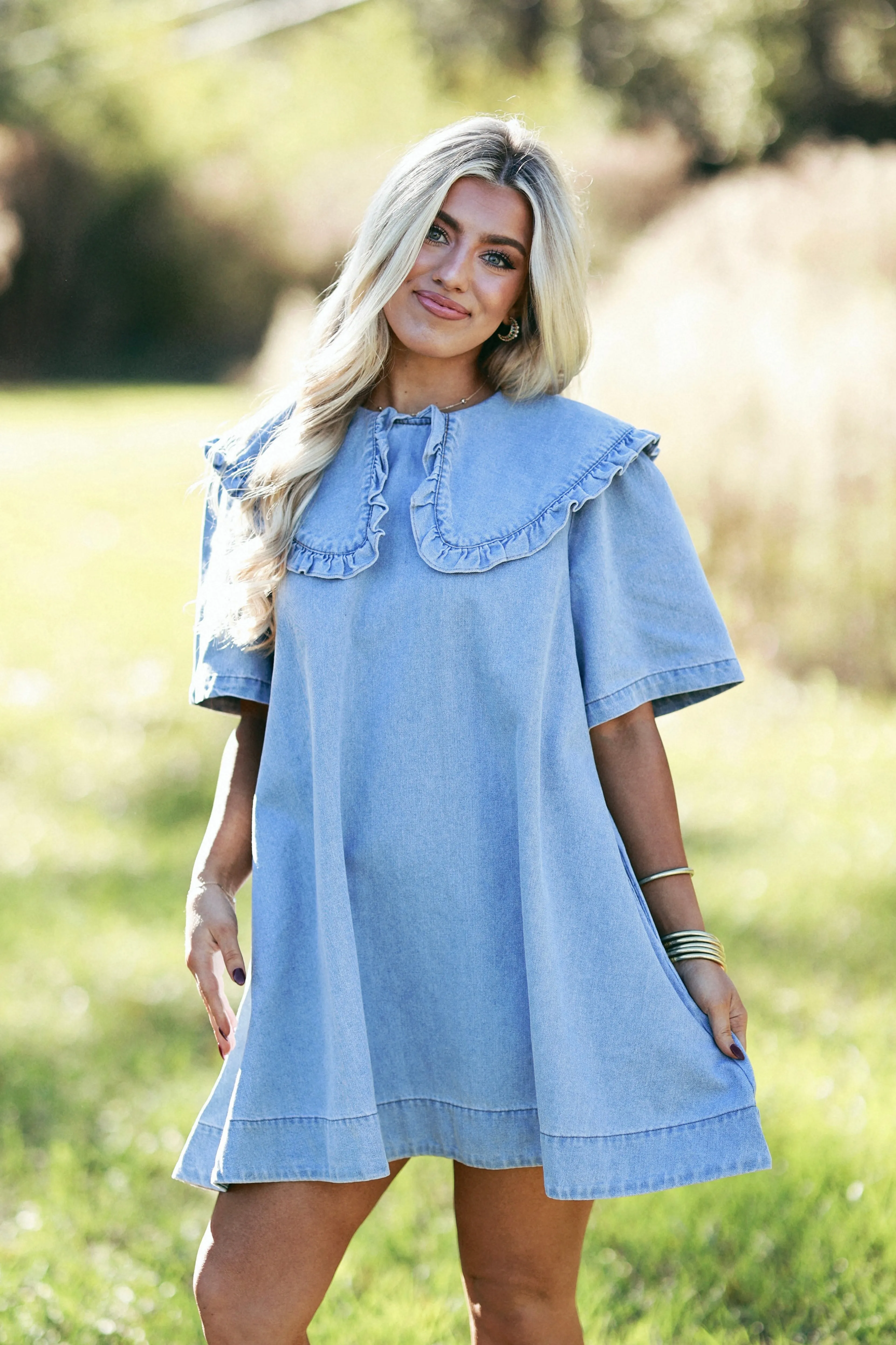 Light Denim Oversized Collar Mini Dress