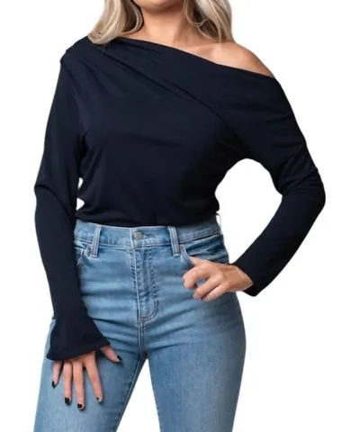 Line & Dot Riley Long Sleeve Top In Dark Navy