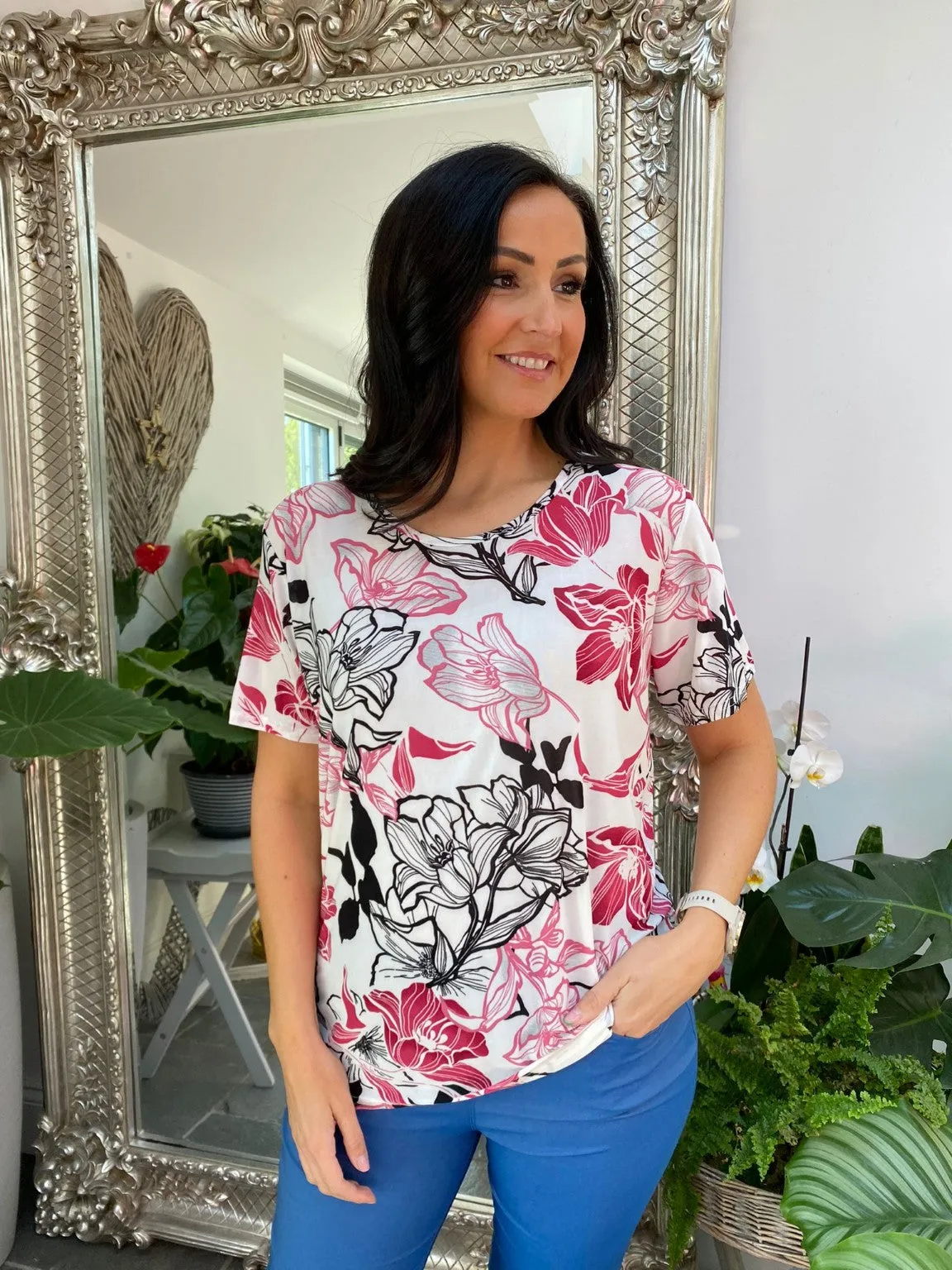 Line Flower Print Top Eliza