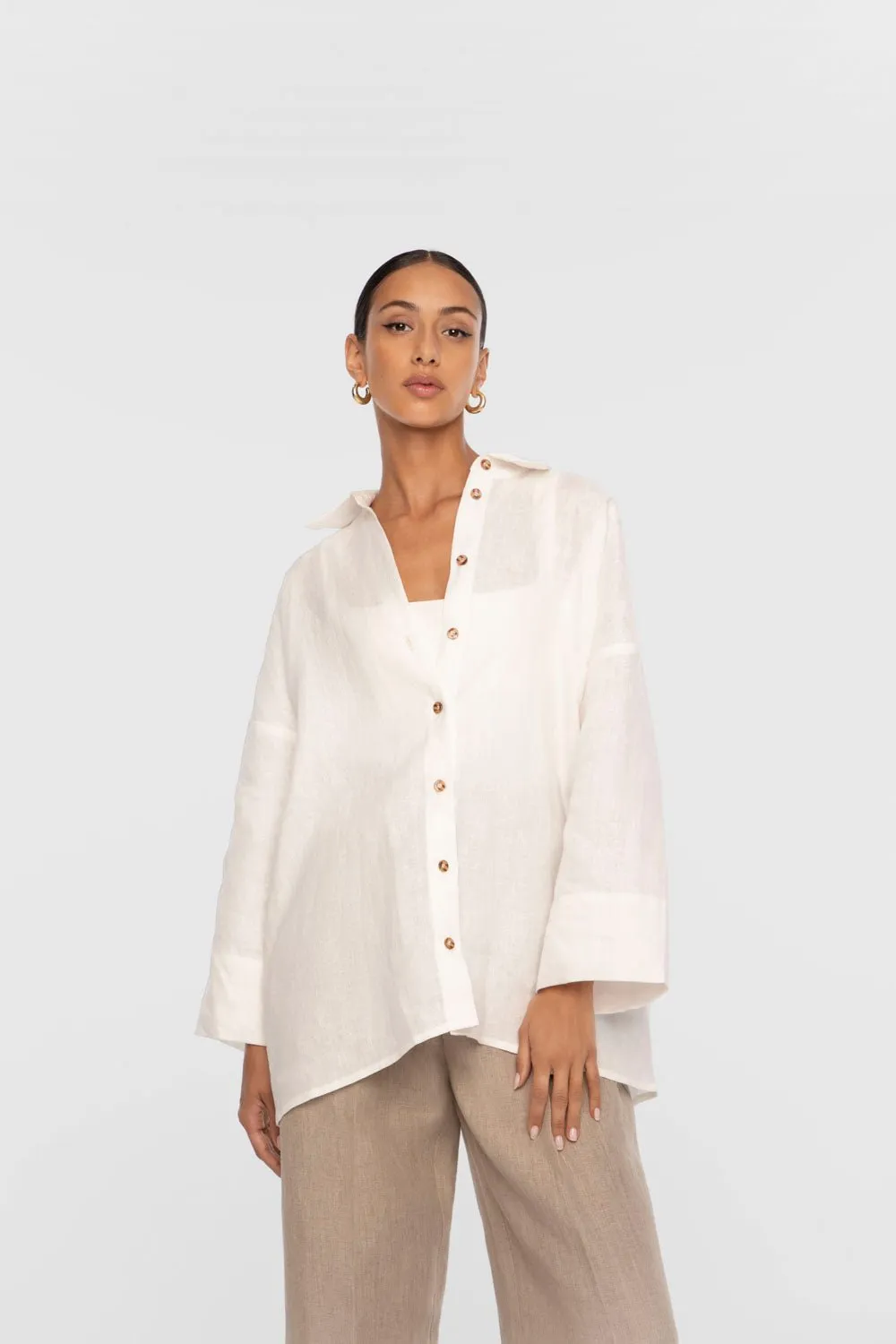 LINEN OVERSIZED SHIRT | WHITE