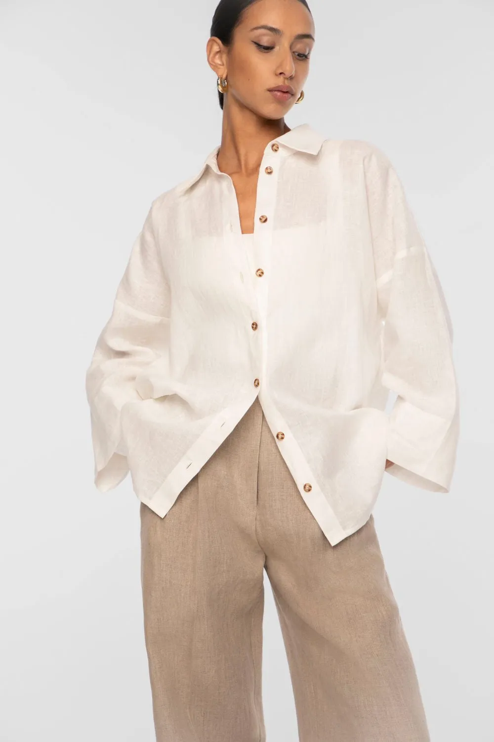 LINEN OVERSIZED SHIRT | WHITE