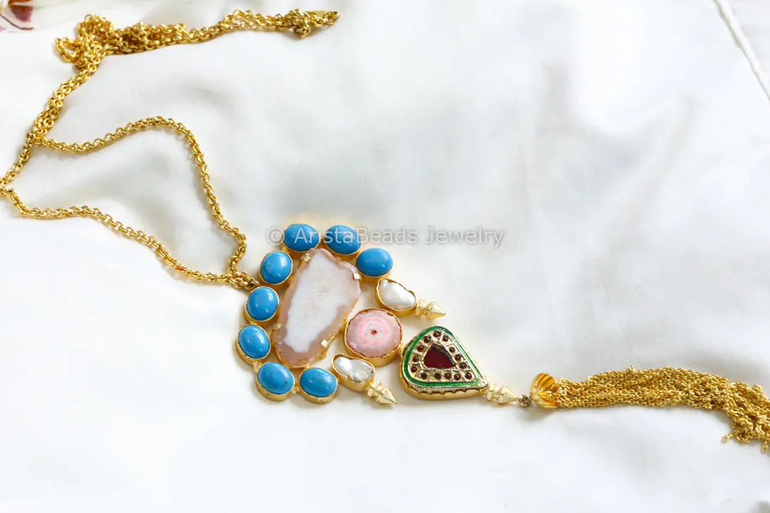 Long Handmade Gemstones Fusion Chain Necklace