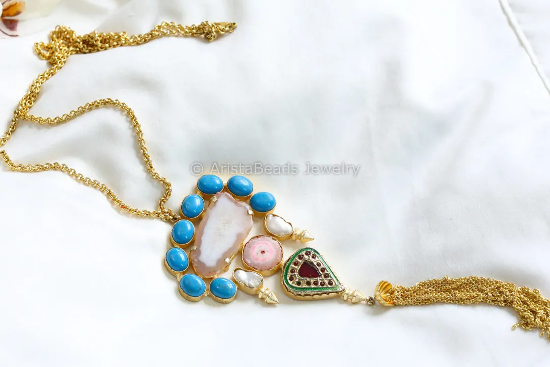 Long Handmade Gemstones Fusion Chain Necklace