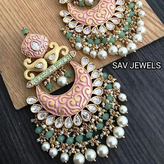 Long Meena Chandbali Earrings