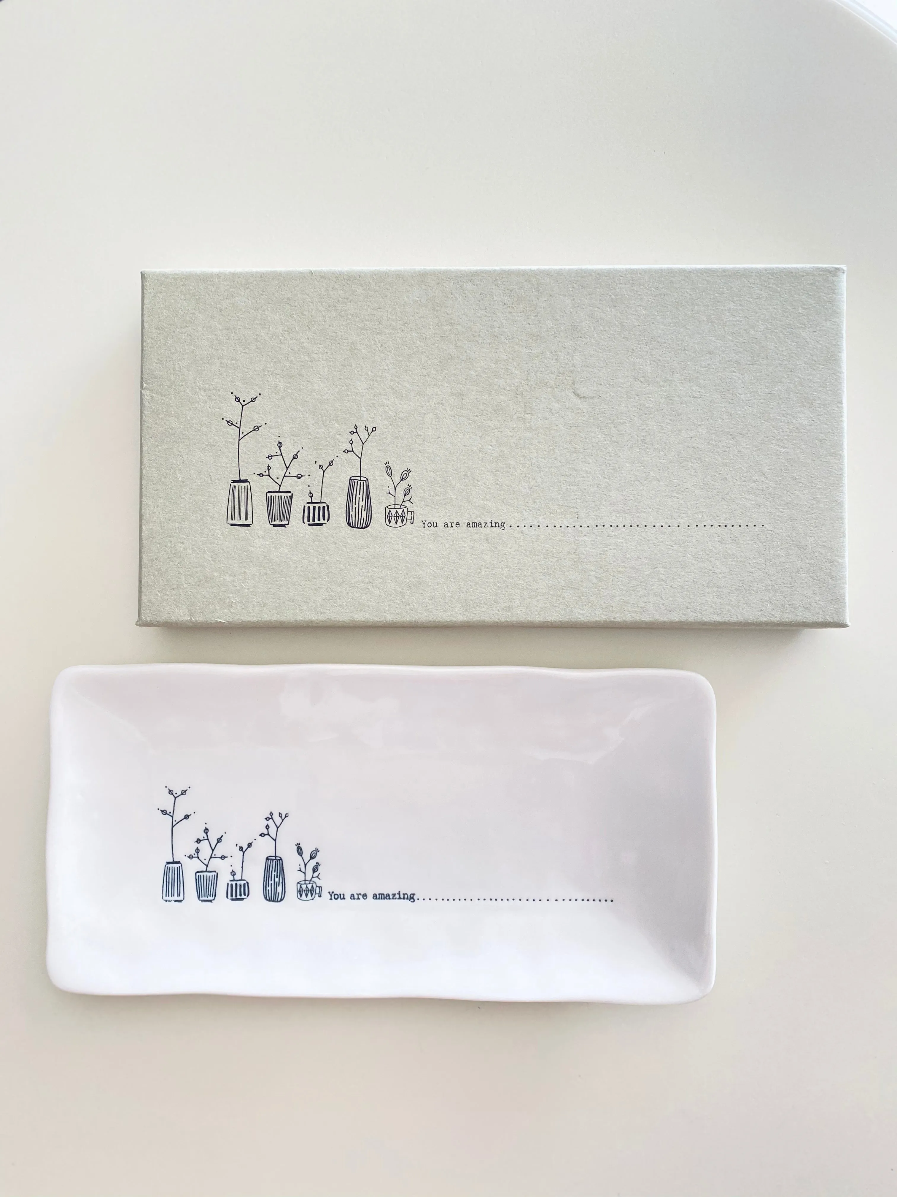 Long Porcelain Trinket Tray: Cute Art and Wording