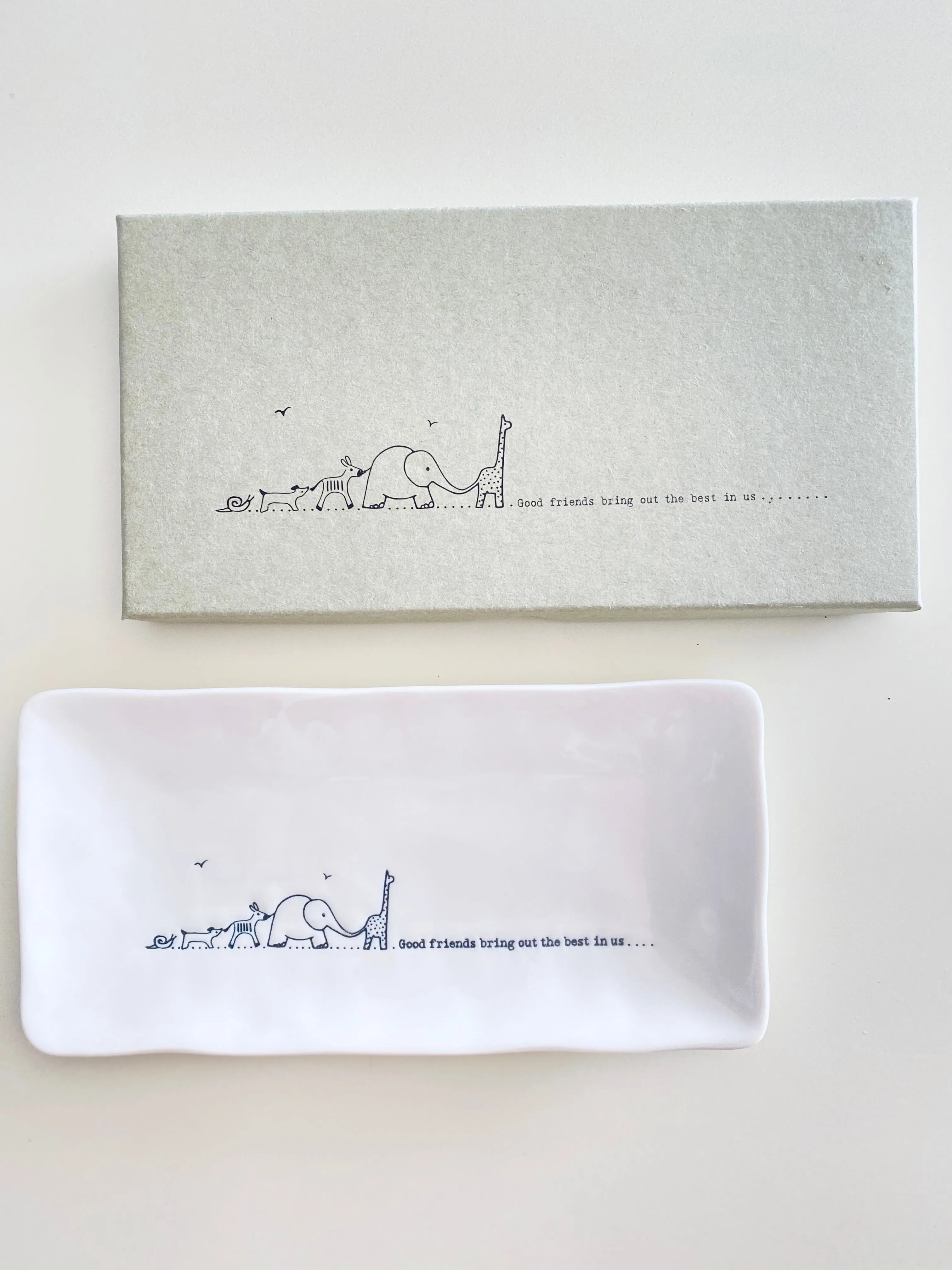 Long Porcelain Trinket Tray: Cute Art and Wording