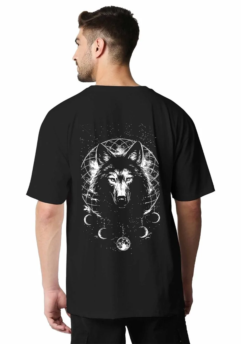 Lunar Phase Wolf Glow In Dark Oversized T-Shirt