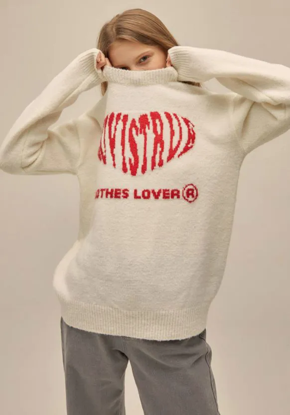 LUV IS TRUE  |Street Style Long Sleeves Oversized Logo V-neck & Crew neck