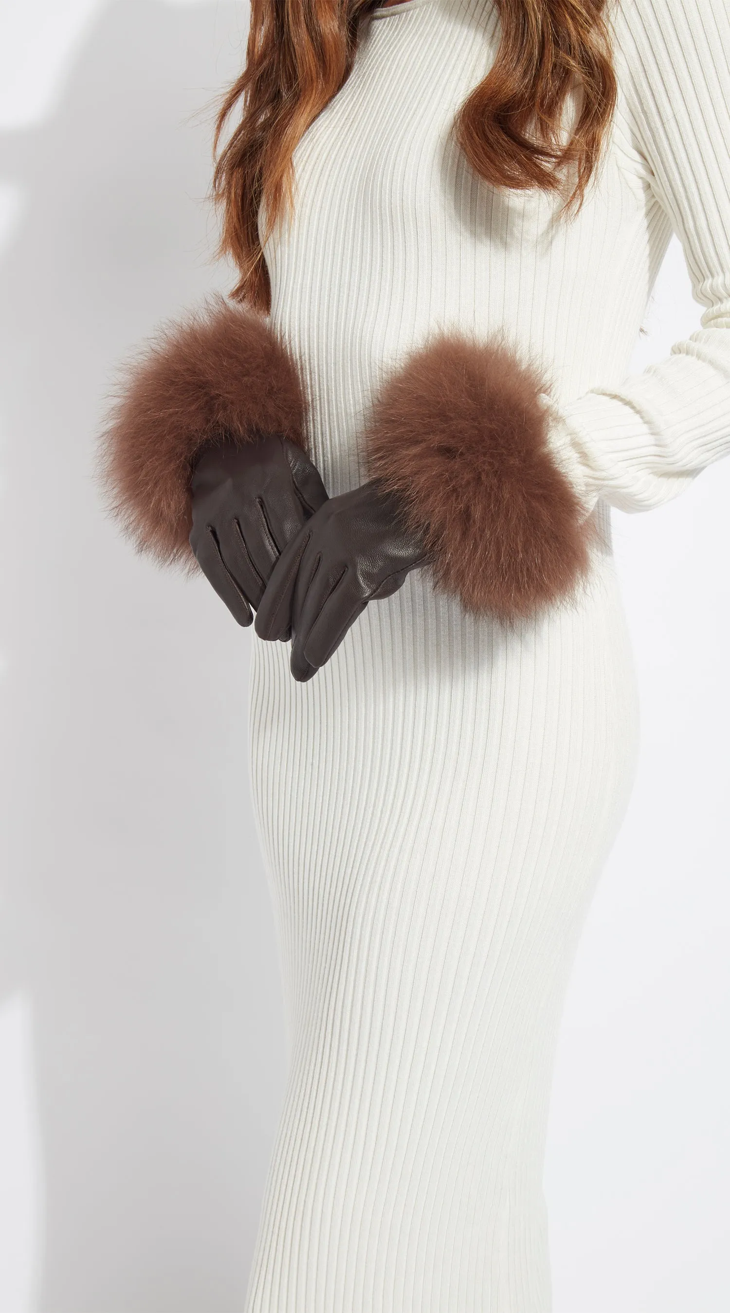 Luxy Leather & Fur Gloves - Brown