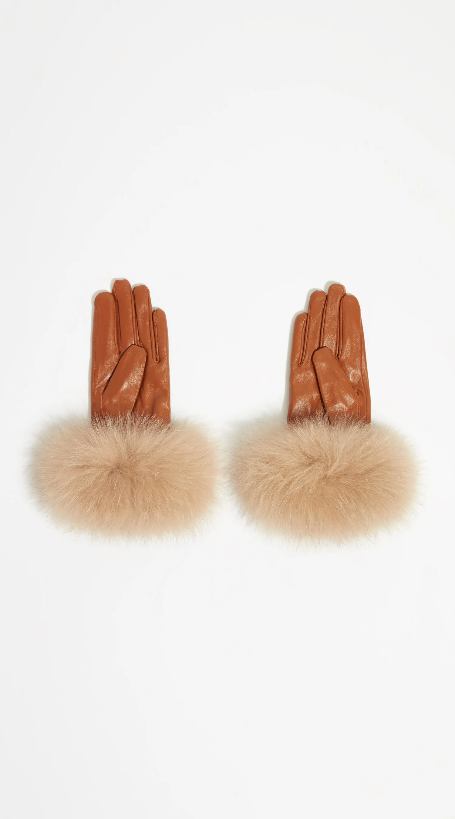 Luxy Leather & Fur Gloves - Tan