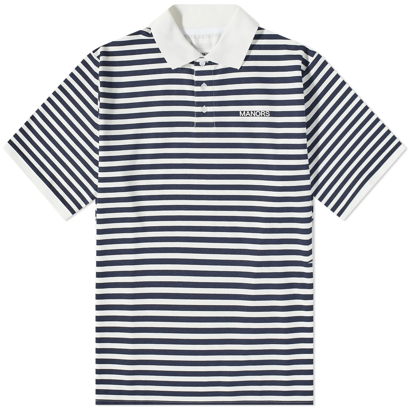 Manors Golf G.O.A.T Pique PoloCream & Navy Stripe