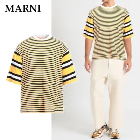 MARNI  |Crew Neck Stripes Cotton Short Sleeves Oversized Logo