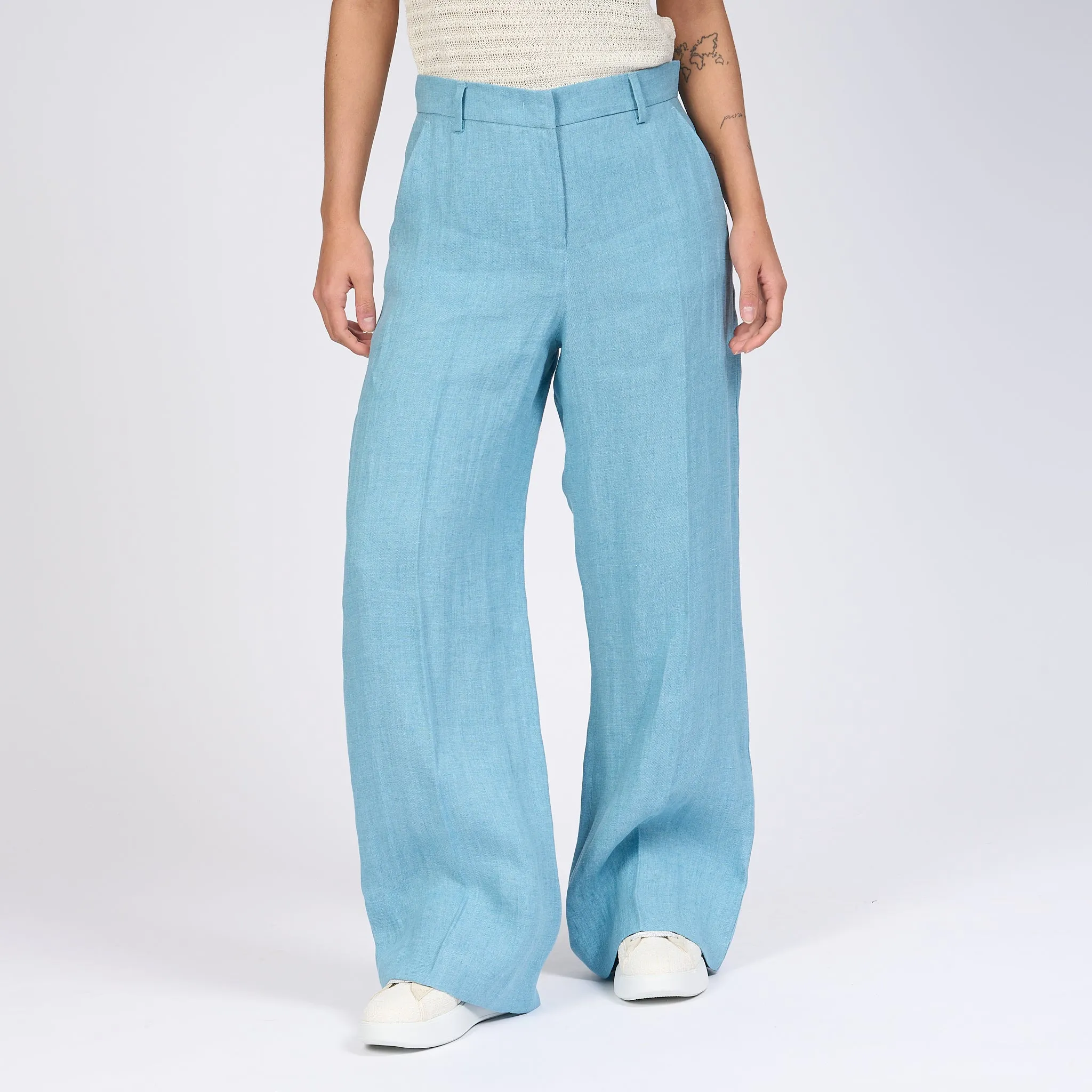 Max Mara Weekend Pantalone Malizia Lino Azzurro Donna