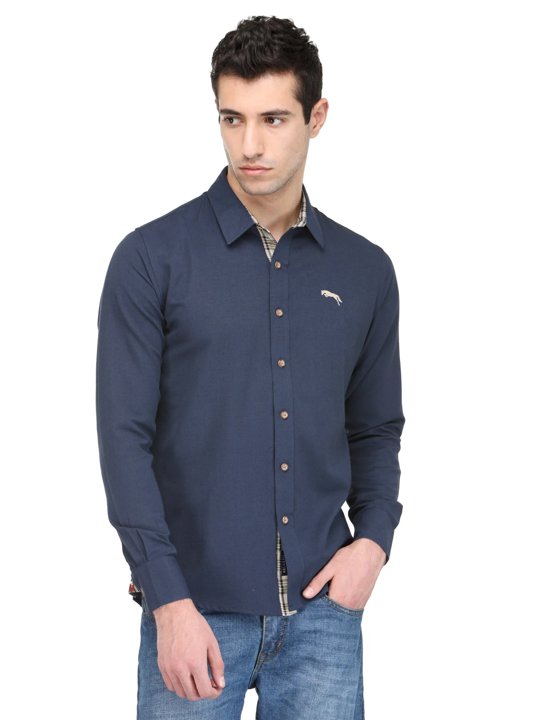 Men Electric Navy Bamboo Cotton & Micro Polyester Shirt