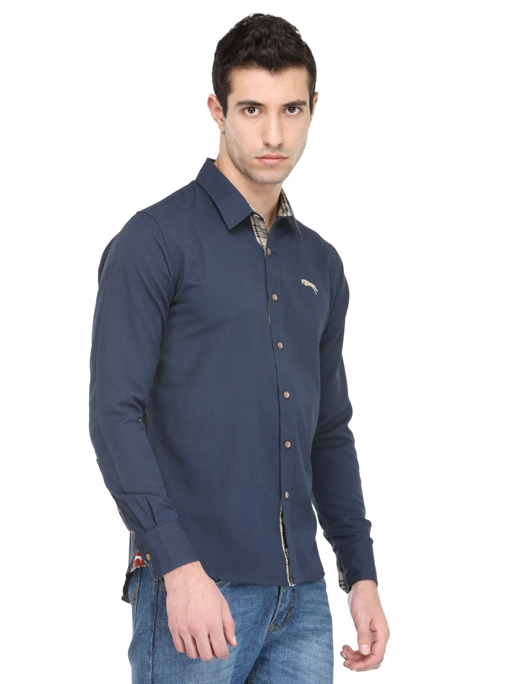 Men Electric Navy Bamboo Cotton & Micro Polyester Shirt