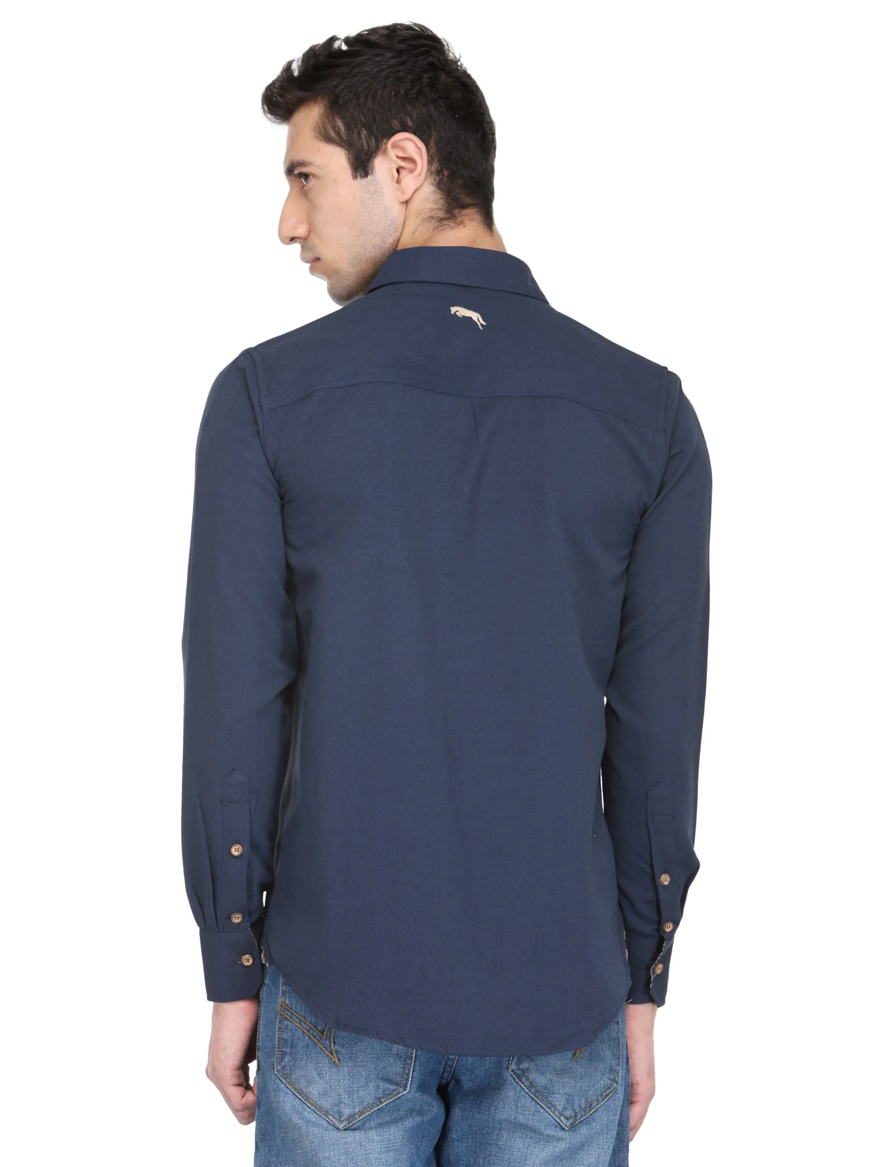 Men Electric Navy Bamboo Cotton & Micro Polyester Shirt