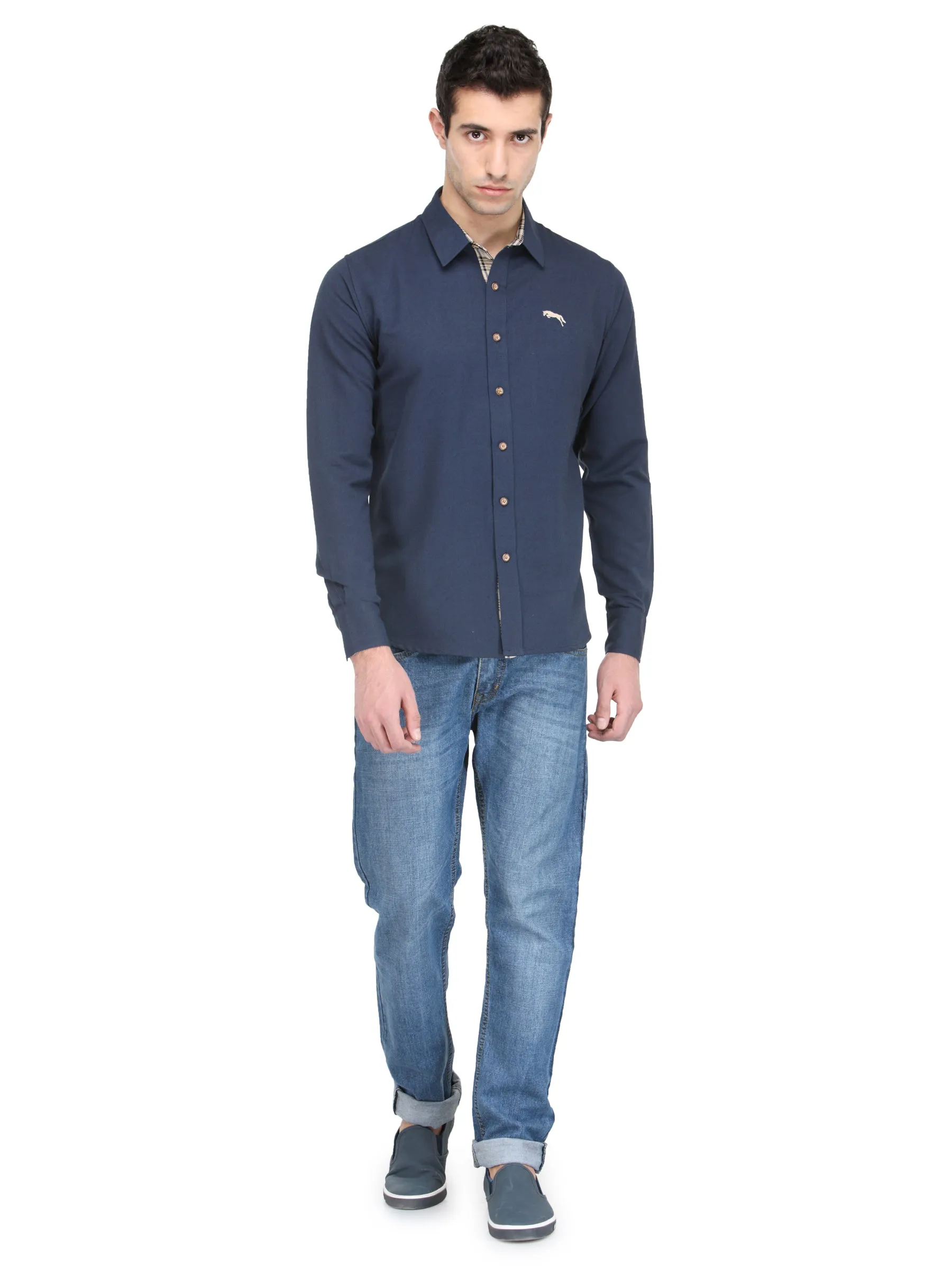 Men Electric Navy Bamboo Cotton & Micro Polyester Shirt