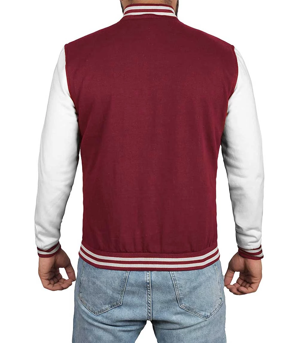 Men's Maroon and White Varsity Jacket - Letterman Style