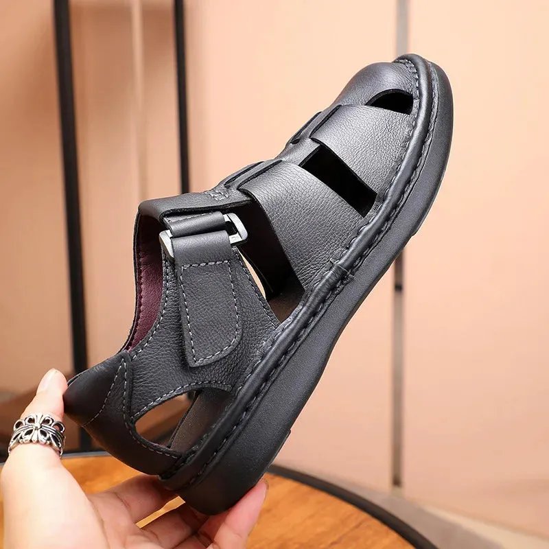 Men's Summer Genuine Leather Hook Loop Casual Beachwear Sandals