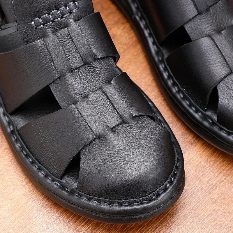 Men's Summer Genuine Leather Hook Loop Casual Beachwear Sandals