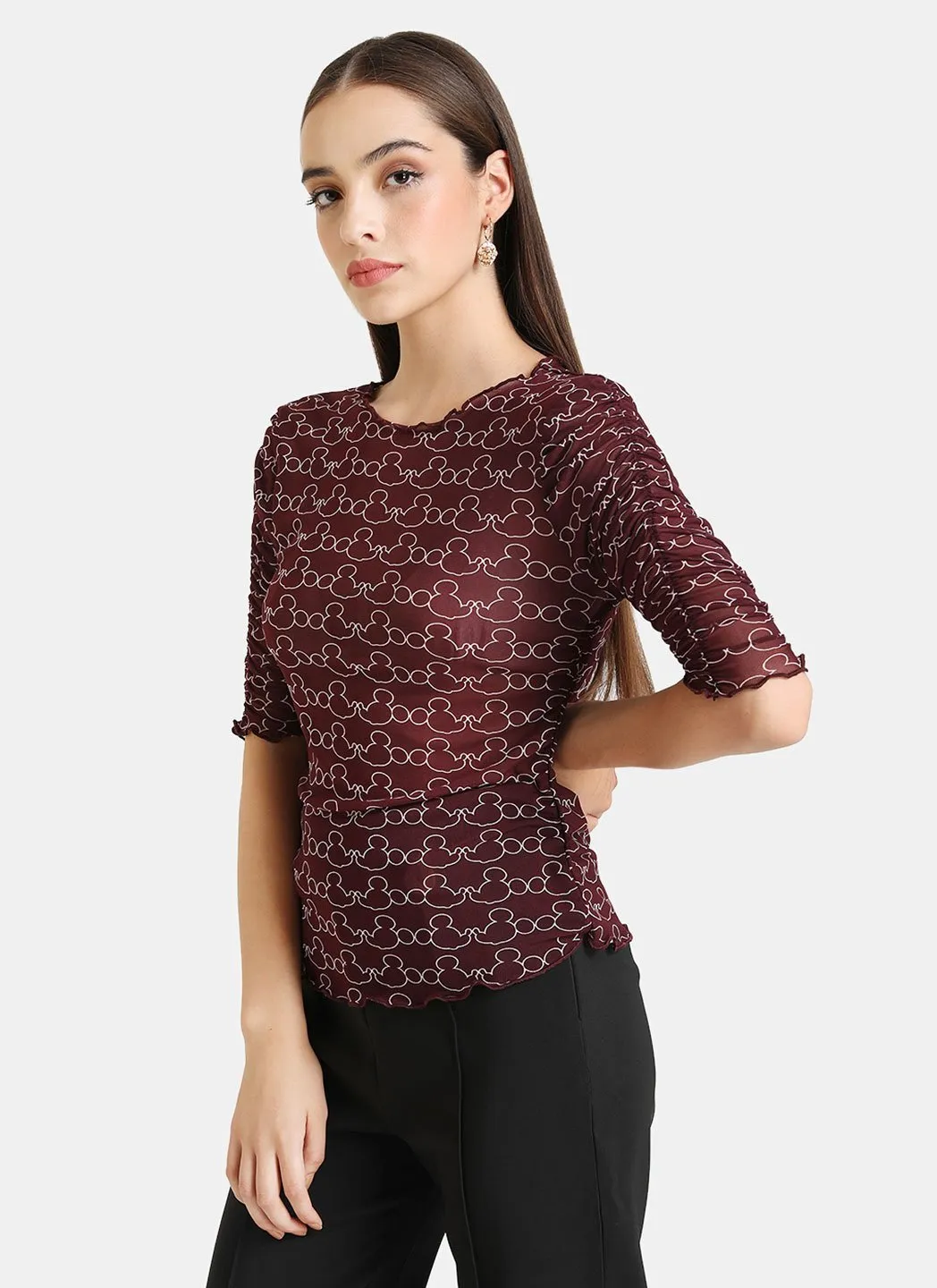 Mickey Mouse Disney Outline Print Mesh Top