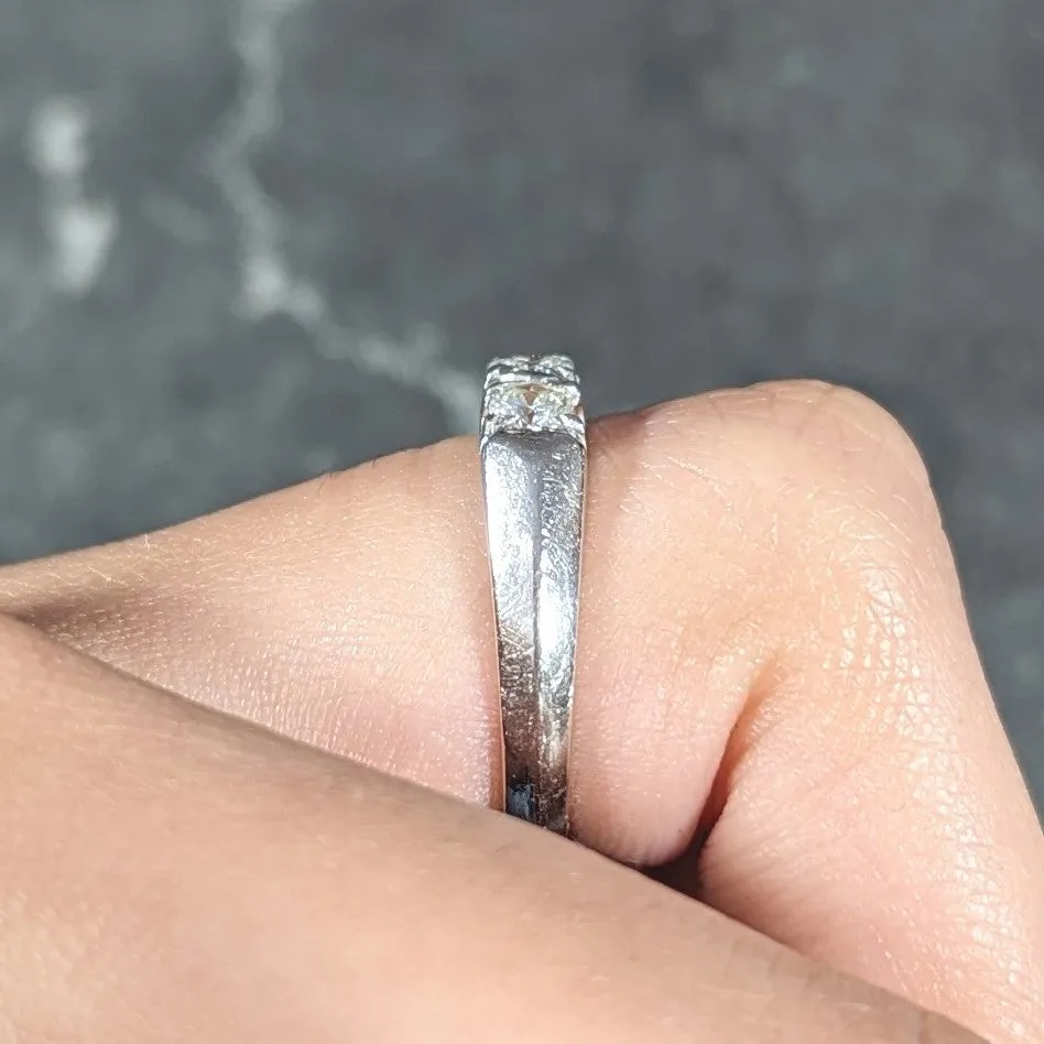 Mid-Century 1.05 CTW Transitional Cut Diamond Platinum Fishtail Vintage Band Ring