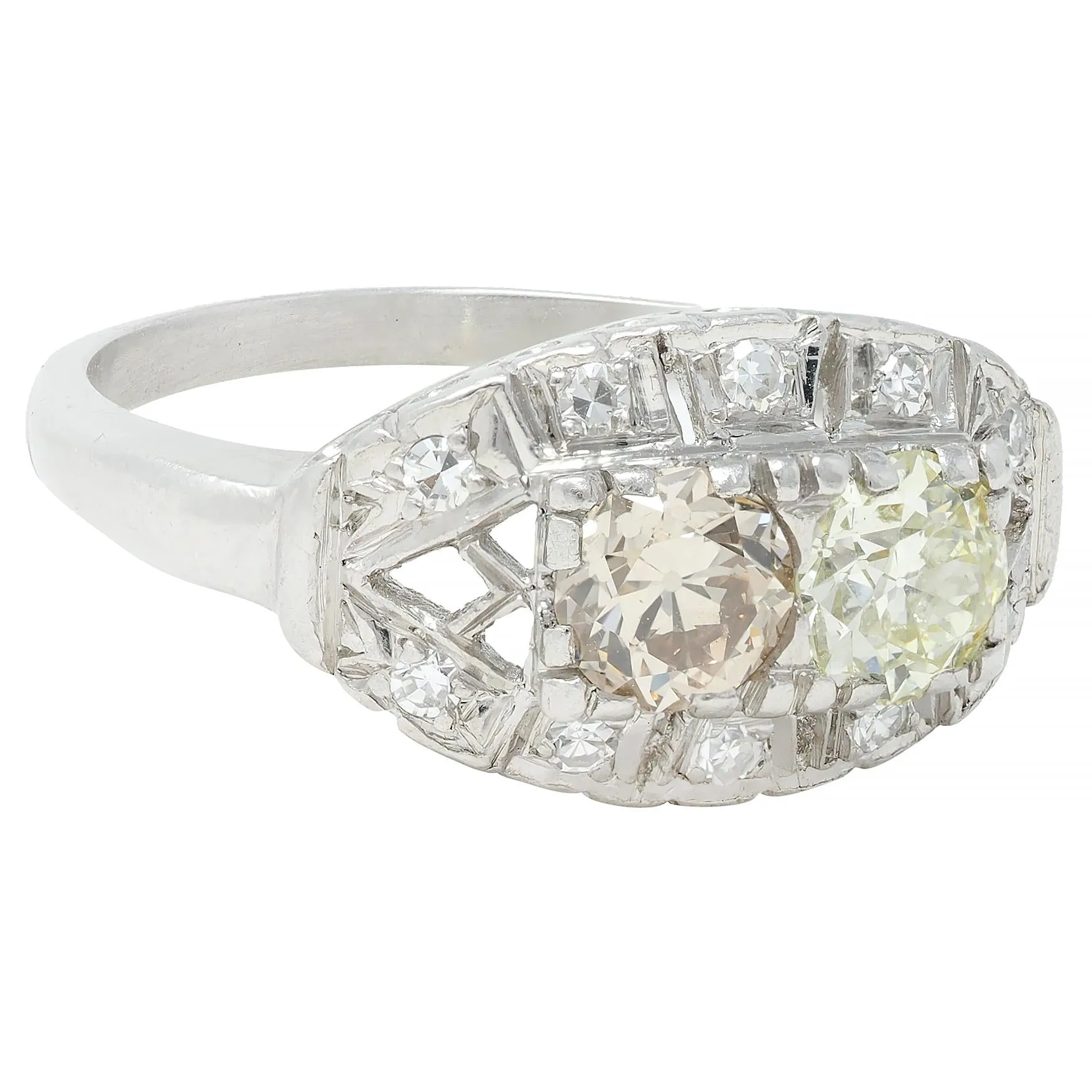 Mid-Century 1.07 CTW Diamond Platinum Toi-Et-Moi Marquise Vintage Ring