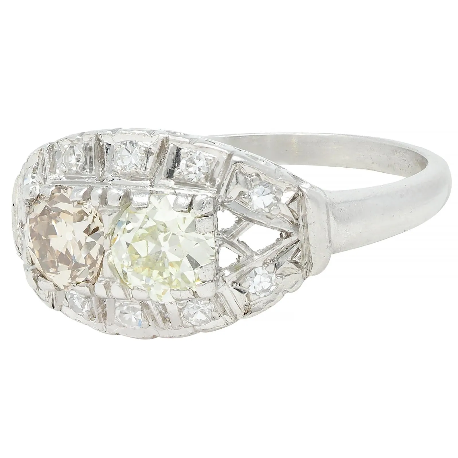 Mid-Century 1.07 CTW Diamond Platinum Toi-Et-Moi Marquise Vintage Ring