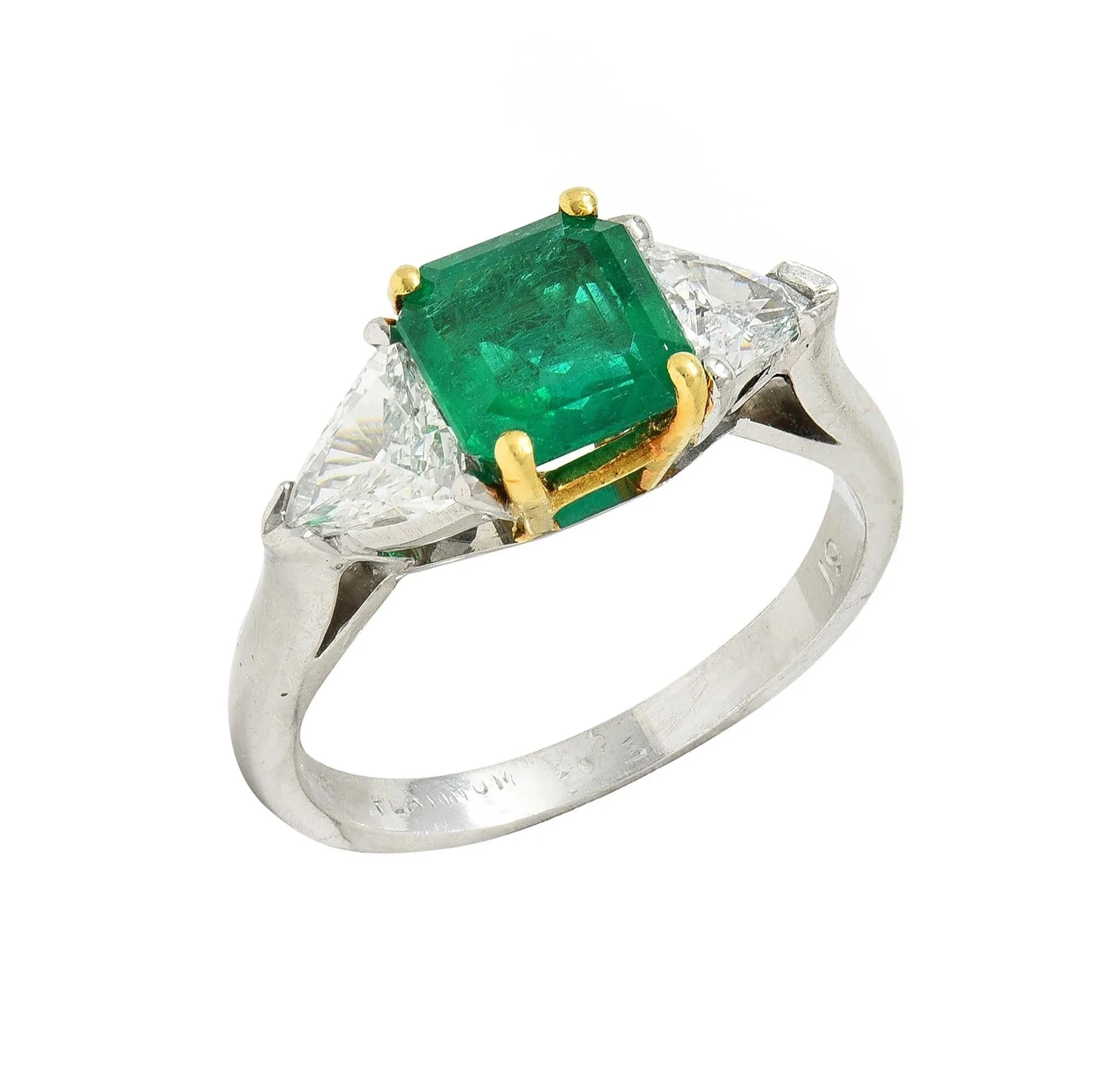 Mid-Century 1.60 CTW Colombian Emerald Diamond Platinum 18 Karat Yellow White Gold Vintage Ring GIA