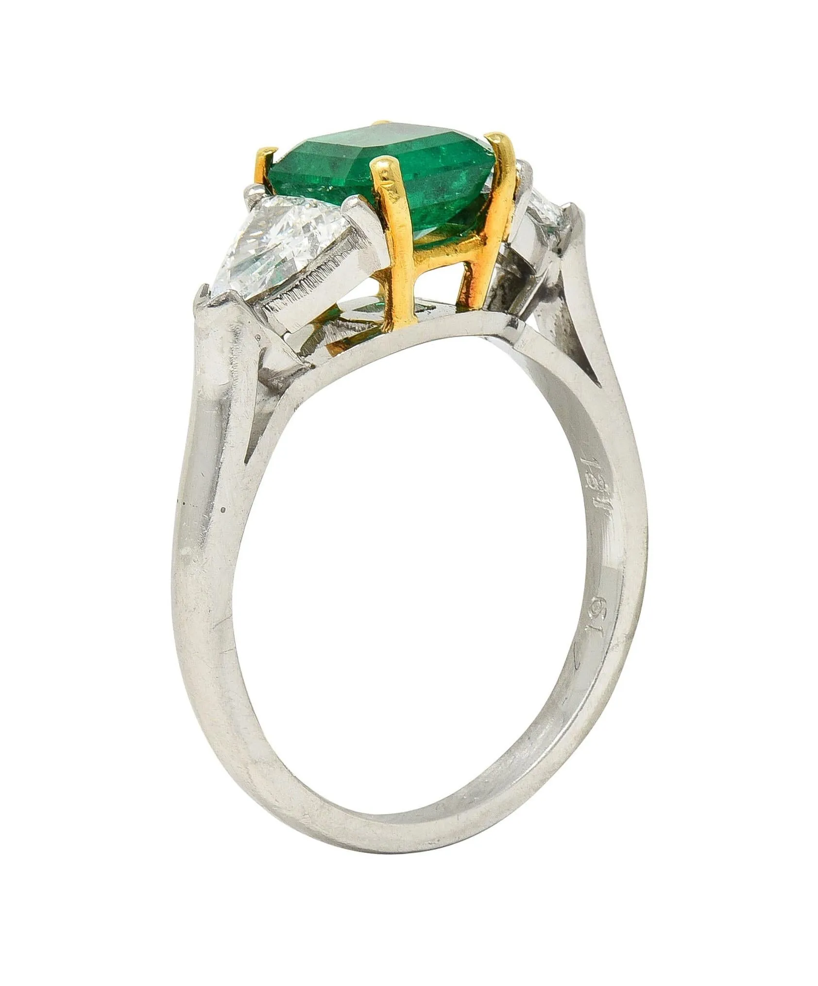 Mid-Century 1.60 CTW Colombian Emerald Diamond Platinum 18 Karat Yellow White Gold Vintage Ring GIA