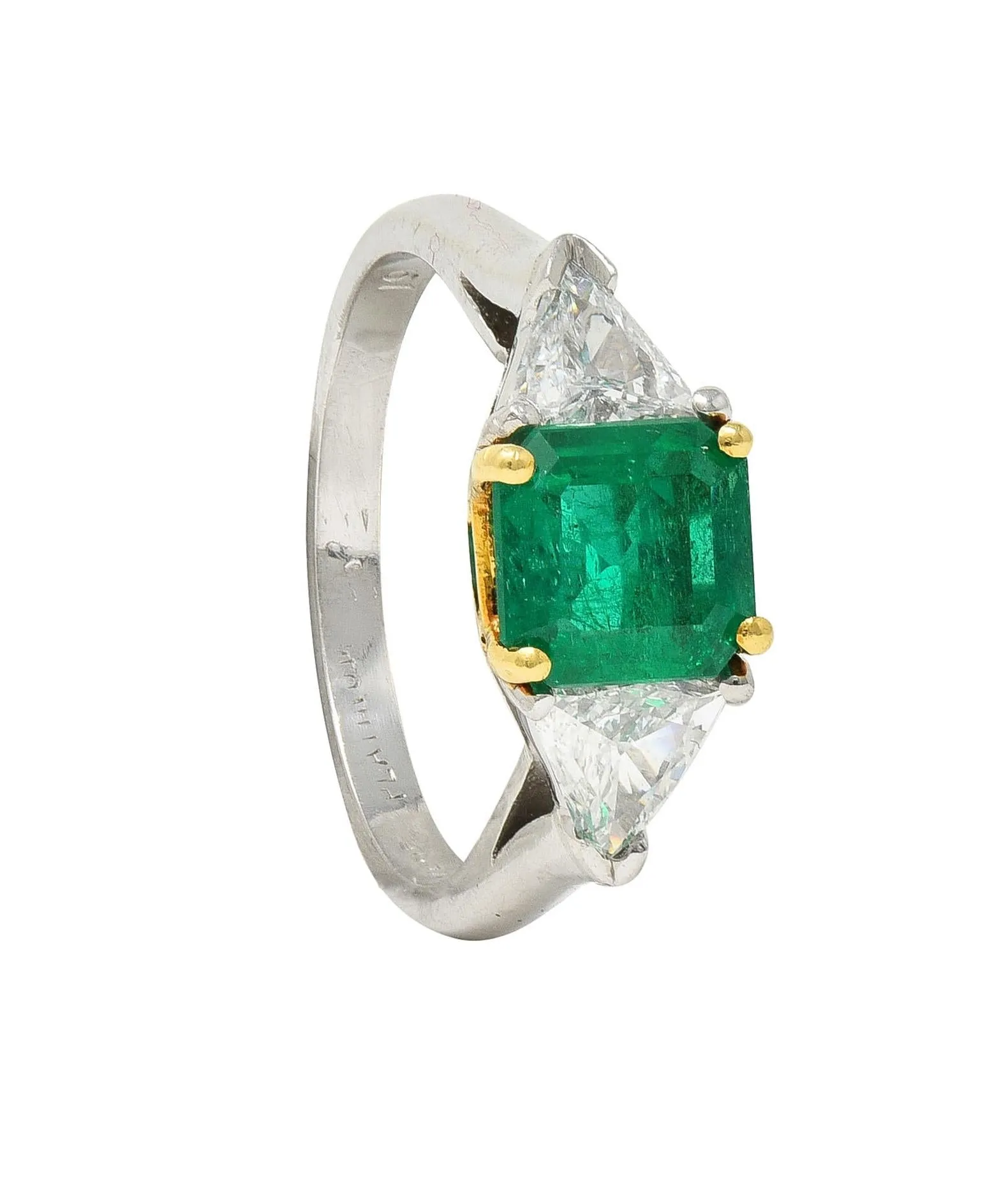 Mid-Century 1.60 CTW Colombian Emerald Diamond Platinum 18 Karat Yellow White Gold Vintage Ring GIA