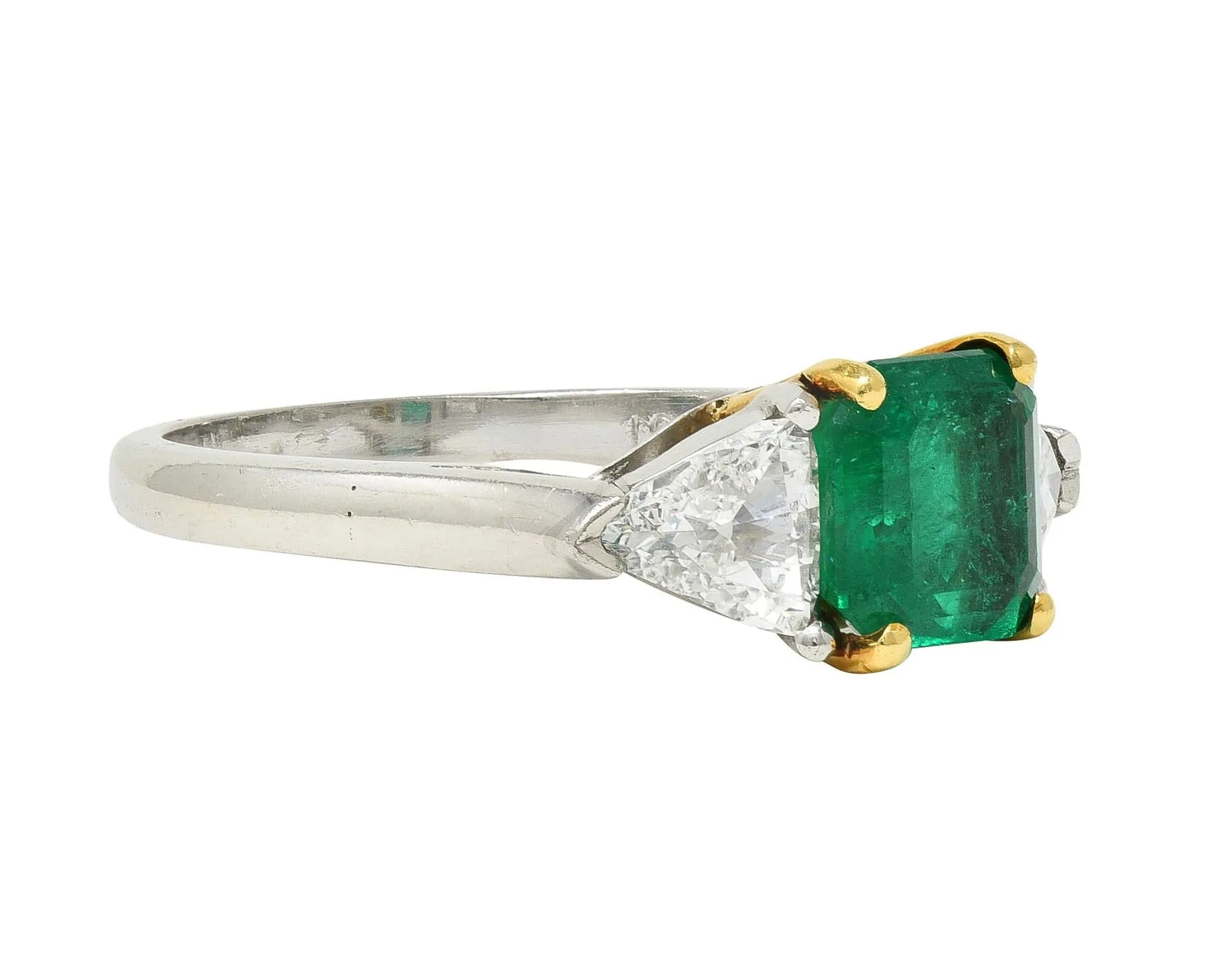 Mid-Century 1.60 CTW Colombian Emerald Diamond Platinum 18 Karat Yellow White Gold Vintage Ring GIA