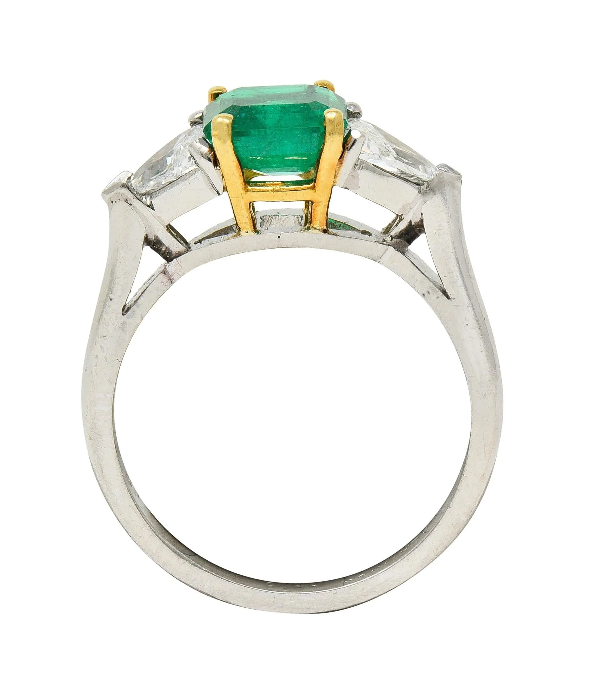 Mid-Century 1.60 CTW Colombian Emerald Diamond Platinum 18 Karat Yellow White Gold Vintage Ring GIA