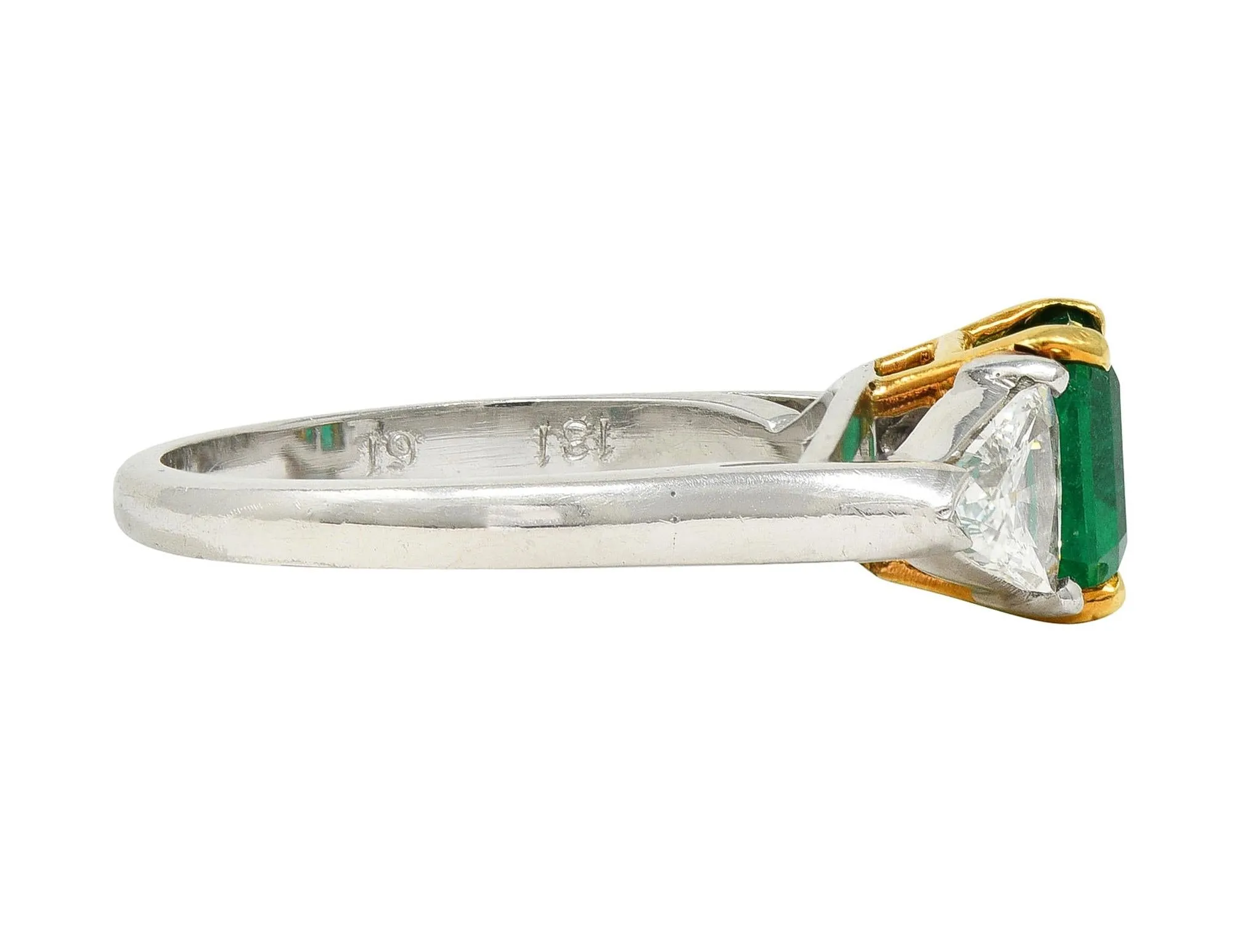 Mid-Century 1.60 CTW Colombian Emerald Diamond Platinum 18 Karat Yellow White Gold Vintage Ring GIA