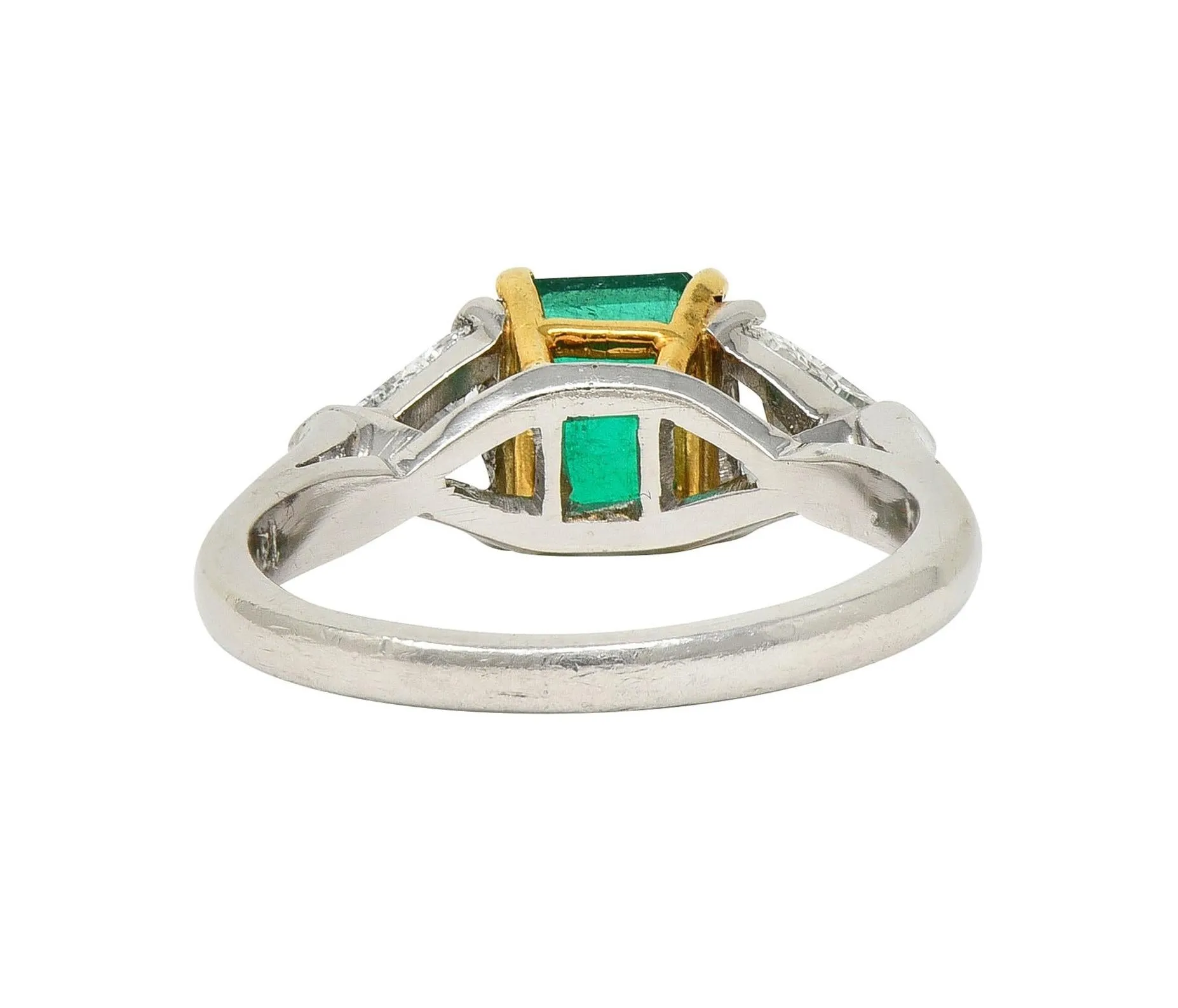 Mid-Century 1.60 CTW Colombian Emerald Diamond Platinum 18 Karat Yellow White Gold Vintage Ring GIA