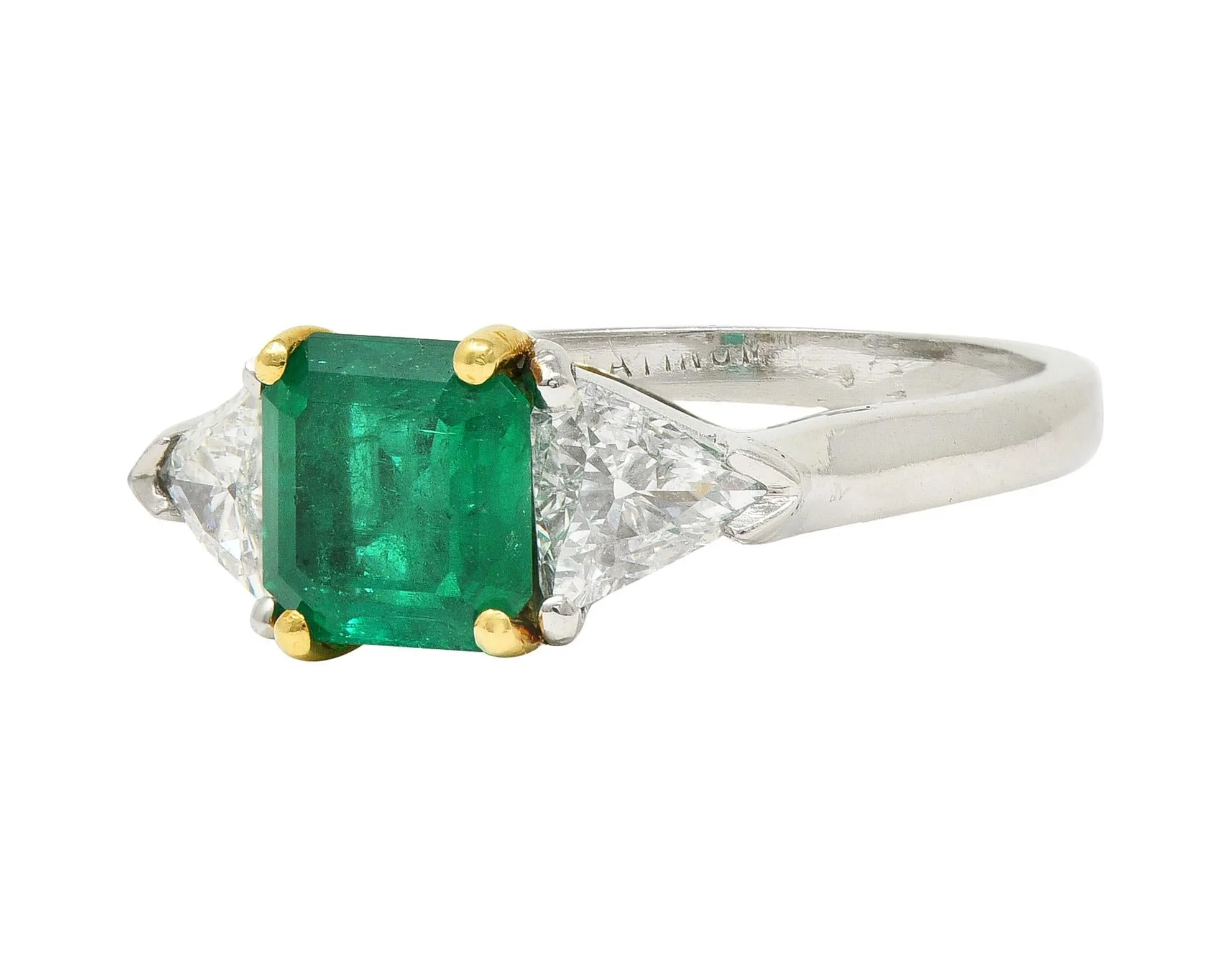 Mid-Century 1.60 CTW Colombian Emerald Diamond Platinum 18 Karat Yellow White Gold Vintage Ring GIA