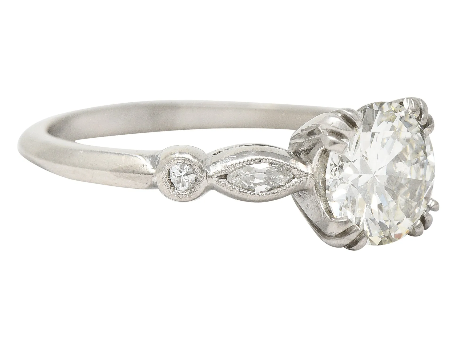 Mid-Century 1.66 CTW Transitional Cut Diamond Platinum Five Stone Vintage Engagement Ring GIA