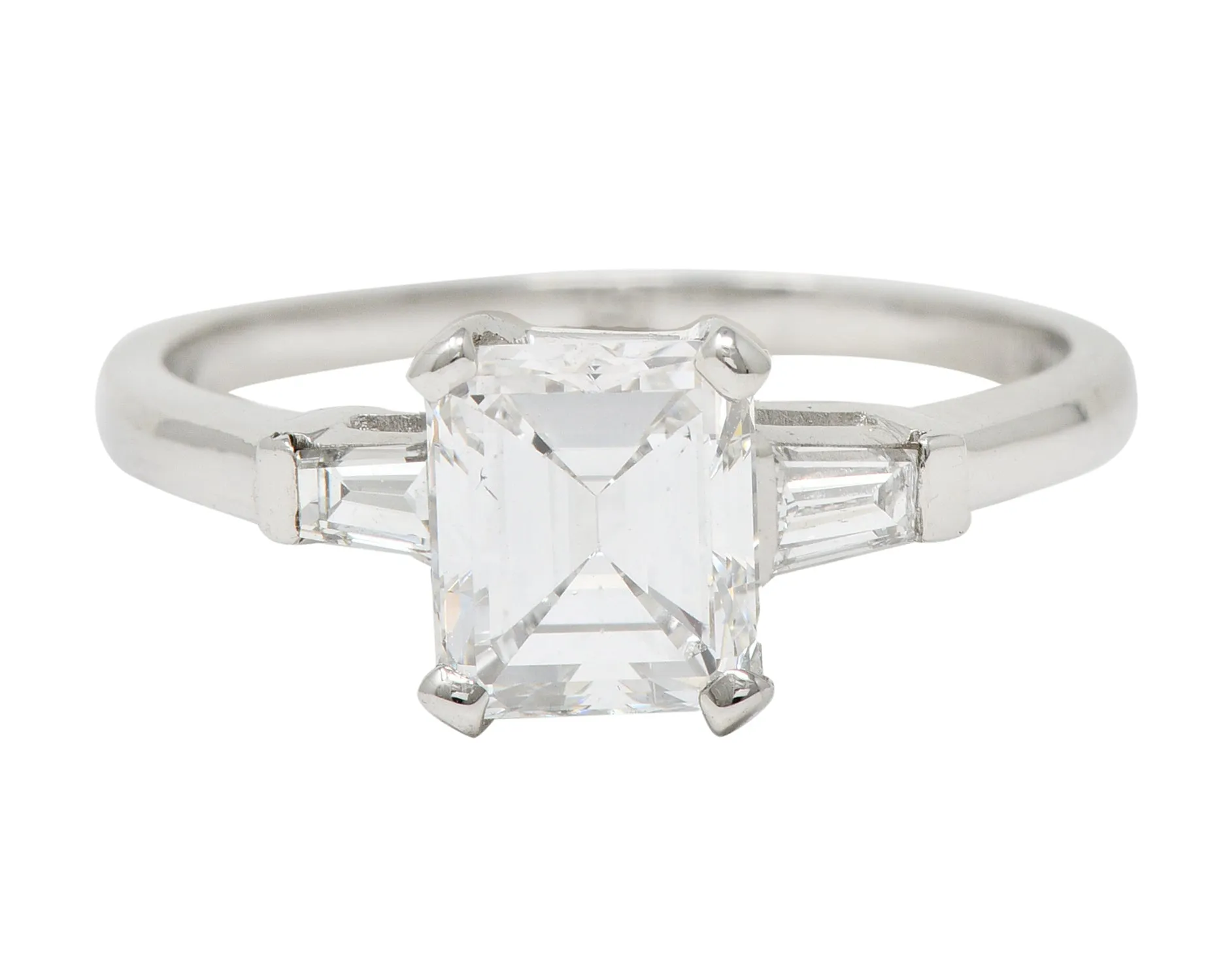 Mid-Century 2.02 CTW Emerald Cut Diamond Platinum Cathedral Vintage Engagement Ring GIA